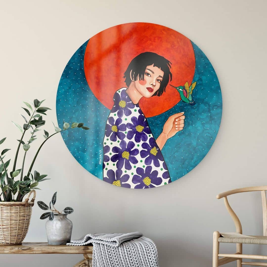 K&L Wall Art Glasbild Glas Wandbild Rund Glasbild Kunstdruck Hülya selbstbewusst, Wandschutz Deko Bilder