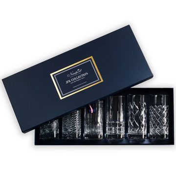 Newport Gläser-Set JFK Tumbler Highball 6er Set; Kristallgläser / Longdrinkgläser mit unterschiedlichen Facetten, bleifreies Kristallglas