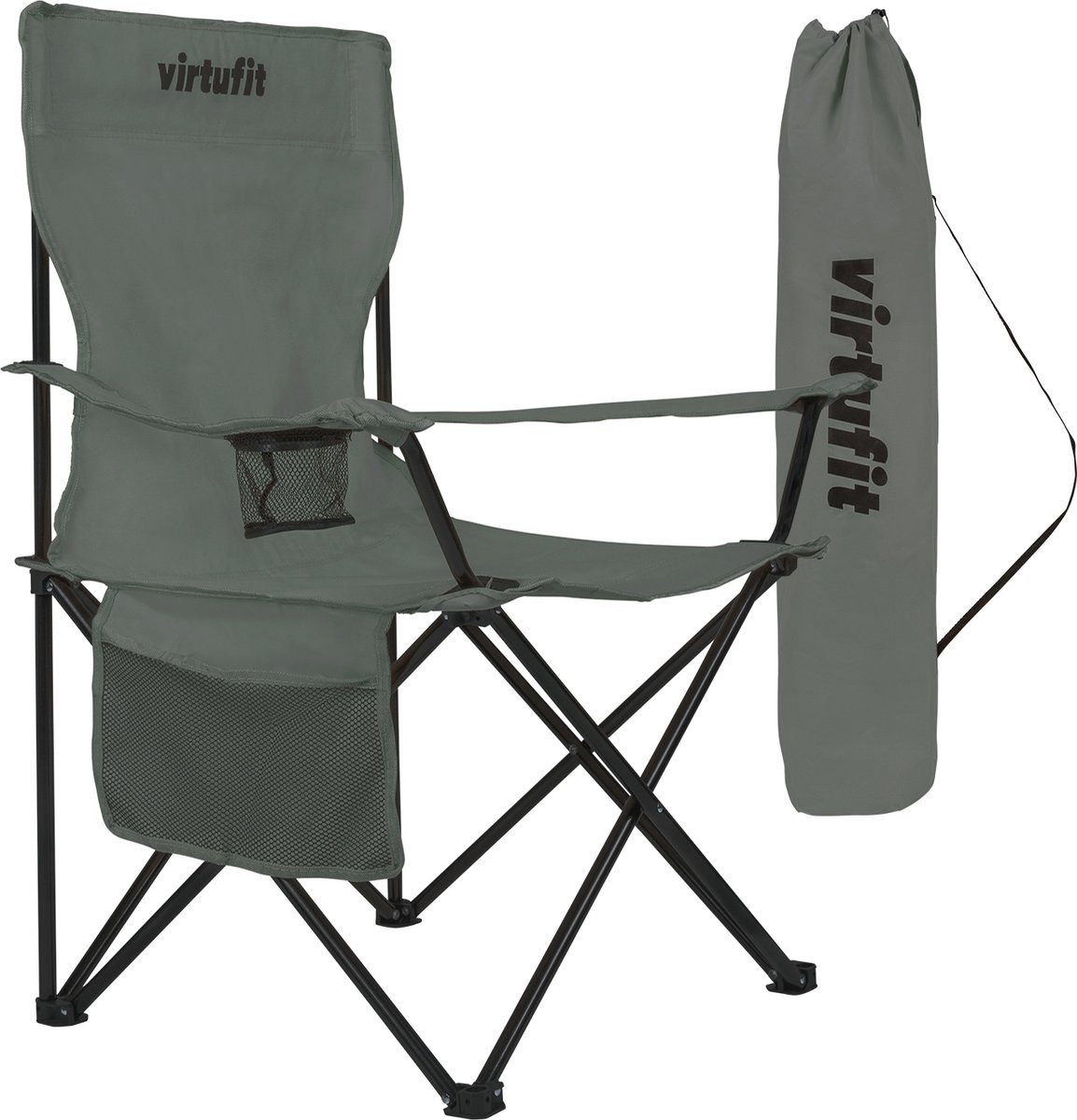 VirtuFit Campingstuhl VirtuFit Faltbarer Campingstuhl Strandstuhl Grau mit Becherhalter