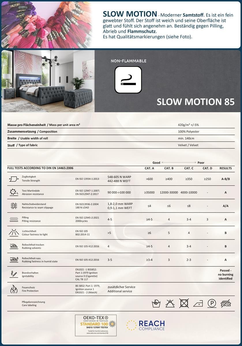 Polsterbett Hauptmatratze motino und (slow LED-Beleuchtung), mit Bettwäsche Singa LED Boxspringbett zwei Beautysofa die (mit ür Bettkästenf Topper, grau 85) mit