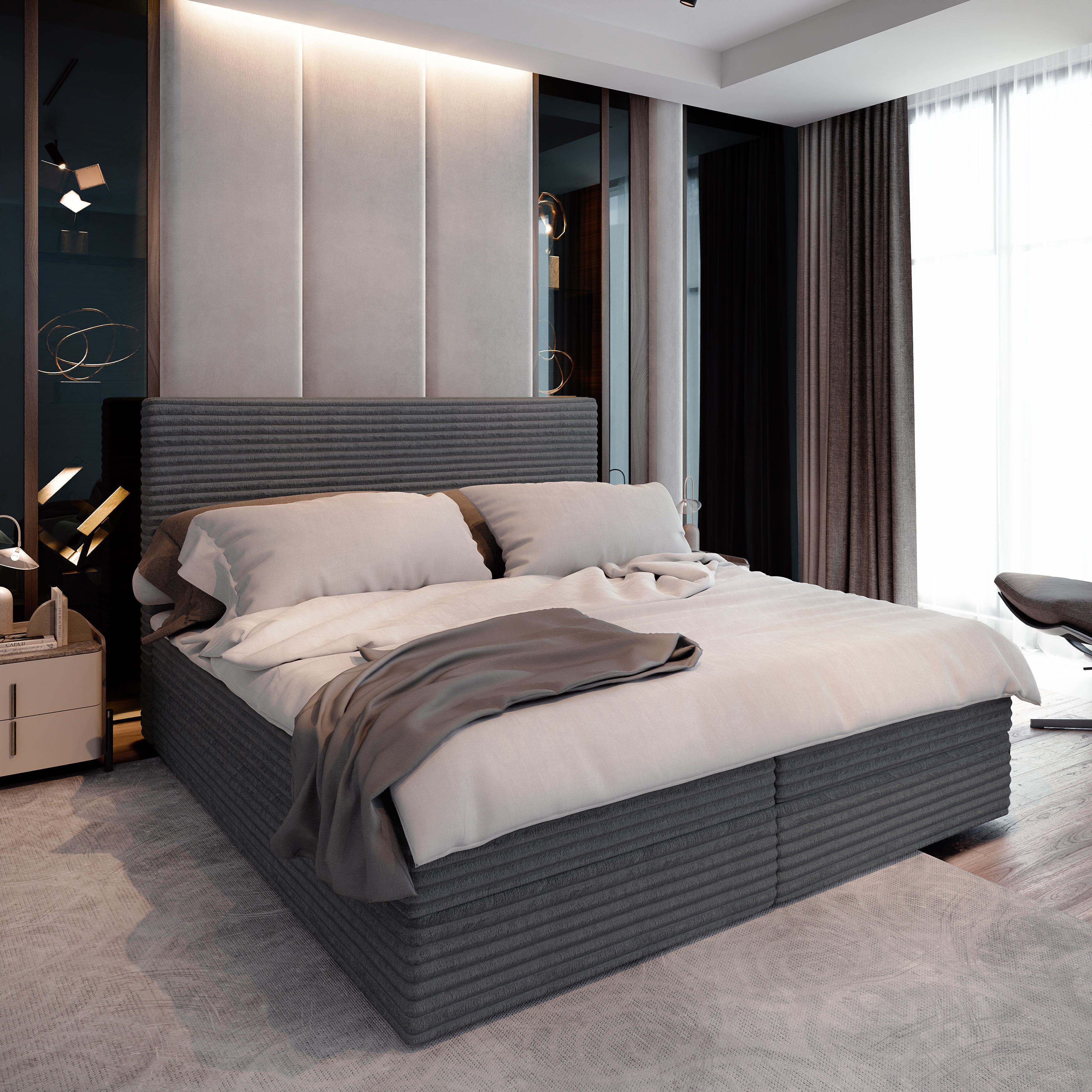 Masseno Boxbett PISA 160x200 cm mit Bonell Matratze und Topper