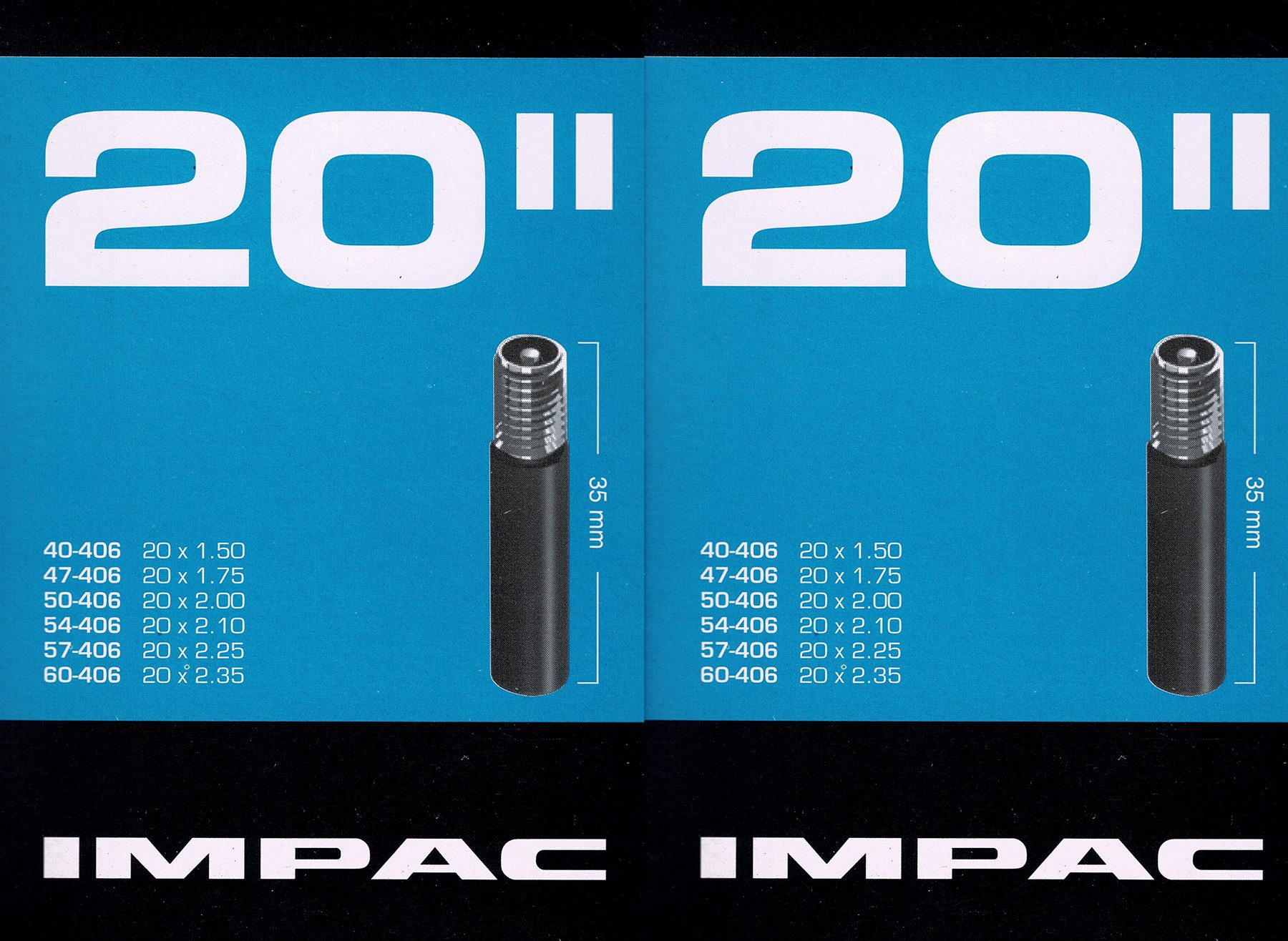 Impac Fahrradschlauch 2x Impac 20 Zoll AV Schlauch Auto Ventil 40 - 60 406 BMX, 1,50, 2,00, 2,10, 2,30, 2,35, 1,60, 2,25, 1,90, 2,15, (2-St)