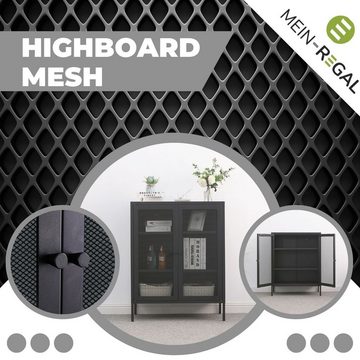 Mein-Regal Highboard, Highboard Mesh aus Metall mit 2 Türen, 2 Einlegeböden