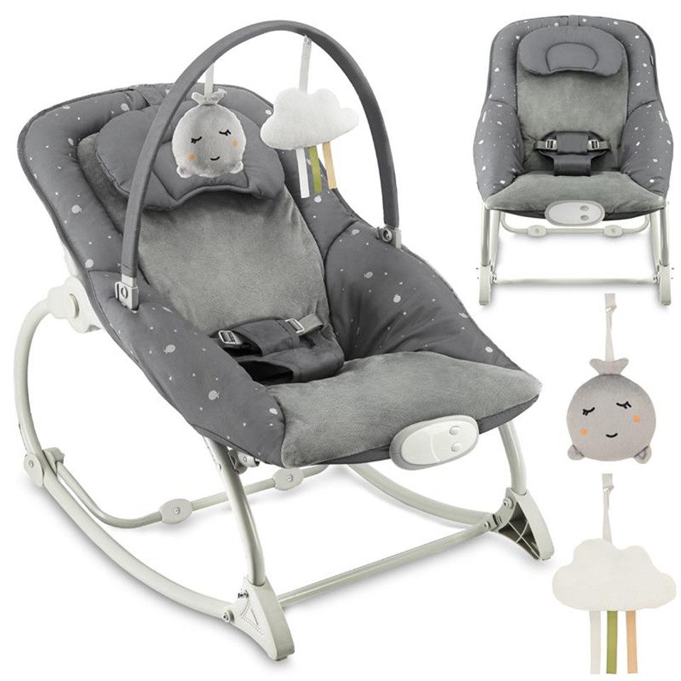 MoMi Babywippe Lapis, mit Vibration, 8 Melodien und verstellbarer Rückenlehne