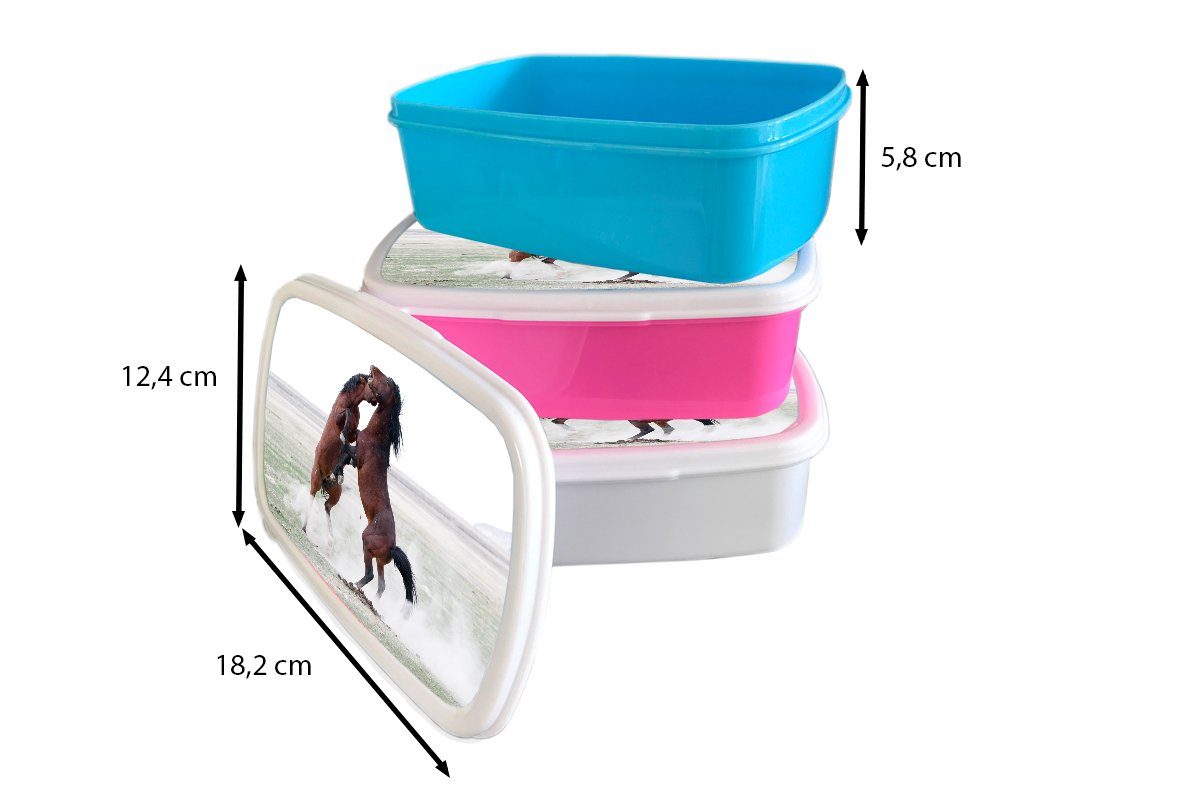 MuchoWow Lunchbox Wildpferde testen (2-tlg), gegenseitig, sich Brotdose für Mädchen, Brotbox Snackbox, Kunststoff, Kinder, Erwachsene, rosa Kunststoff