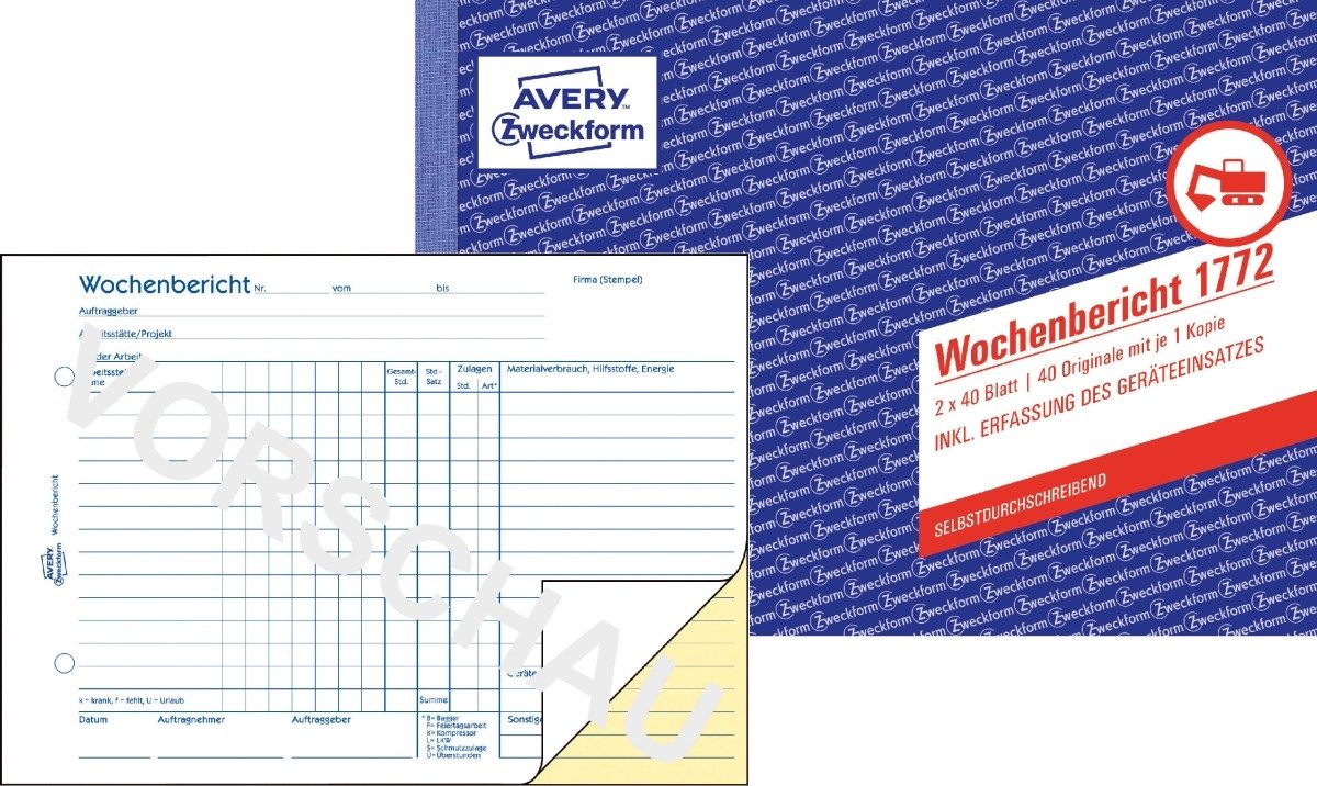 Formularblock Formularbuch Wochenbericht A5 quer selbstdurchschreibend 2x40 Blatt