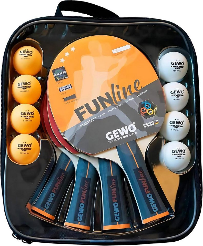 Gewo Tischtennisschläger Set Family & Friends - Hobby, Freizeit - Raver Belag, konkav (Set, (4 Schläger, 8 Bälle)