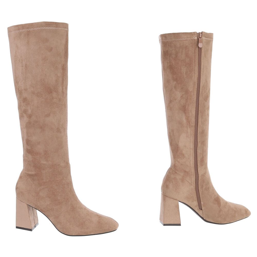 Ital-Design Damen Stiefel hoch mit Blockabsatz und spitzer Form High-Heel-Stiefel (92299548) Blockabsatz Stiefel in Hellbraun – Bild 4 von 5