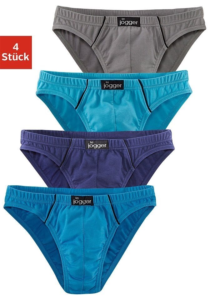 le jogger® Minislip (Packung, 4-St), knappe Form, schöne Farben mit kontrastfarbenen Pipings türkis, grau, navy, royalblau