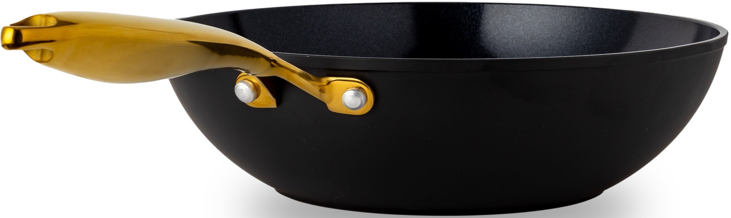 HSN, CERAMIC goldener HENSSLER Wok Edelstahlgriff, SCHNELLE Aluminium Antihaftbeschichtung, BLACK Induktion (1-tlg), NUMMER