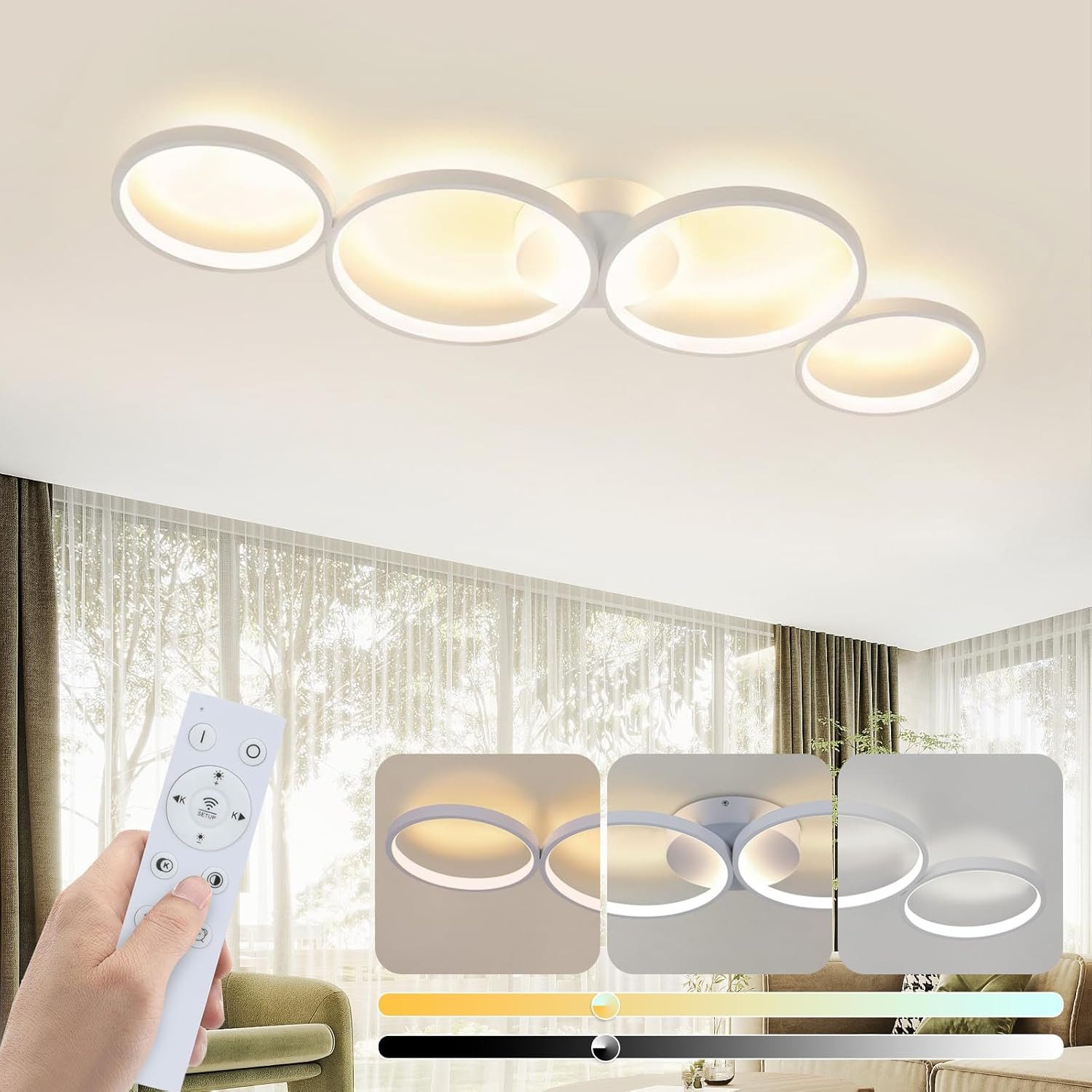 ZMH LED Deckenleuchte Wohnzimmer 4 Flammig Ringoptik Deckenlampe Modern mit günstig online kaufen