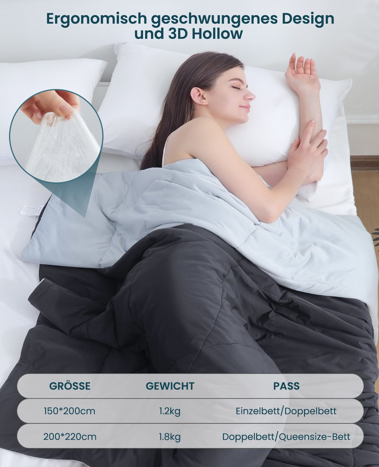 Elegear Sommerbettdecke Sommerdecke kühldecken mit kuehlung bettdecke ohne bezug nutzbar 220cm, Füllung: DARCON 3D-Hohlfasern + Jade-Masterbatch, Bezug: 100% Ar – Bild 5 von 5