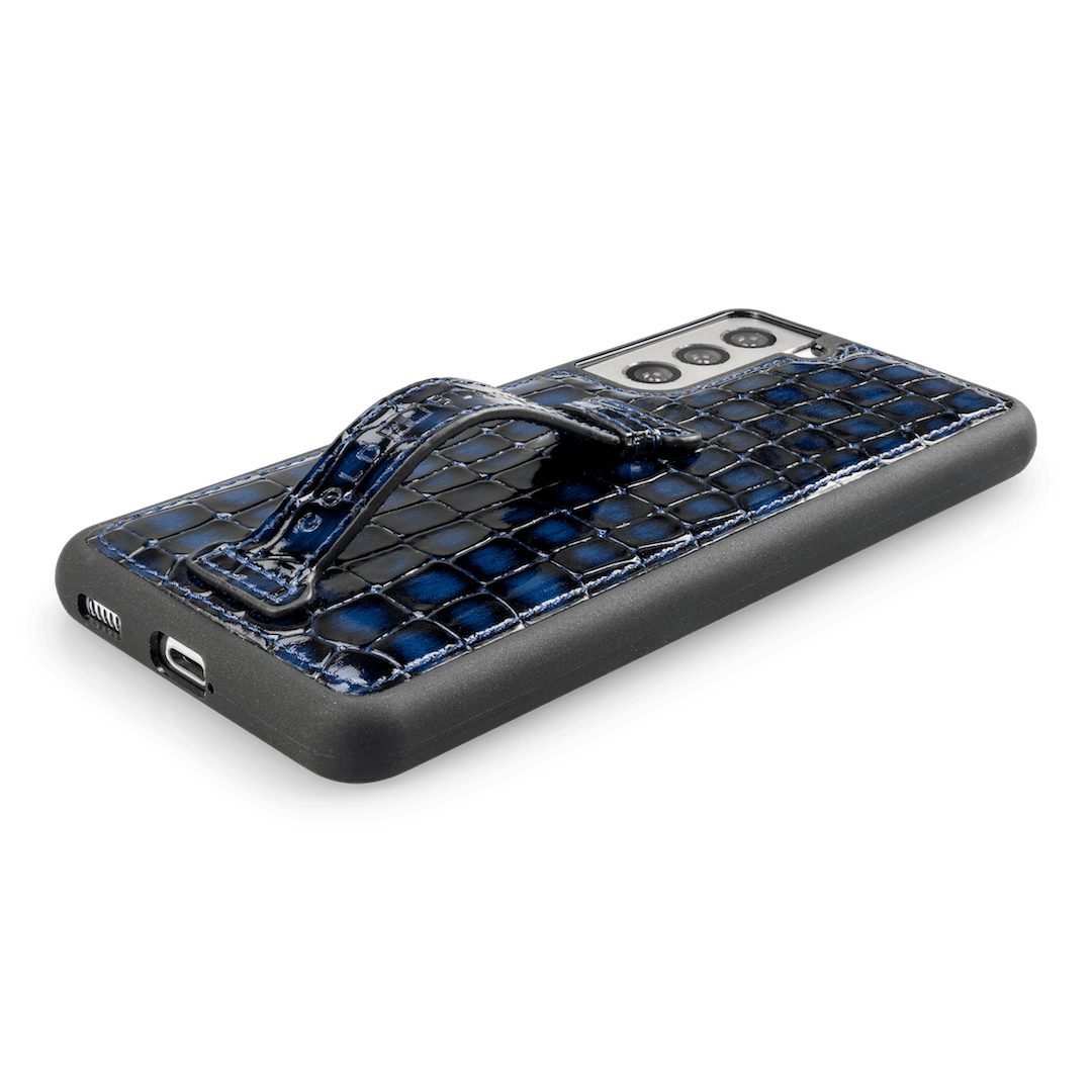 GOLDBLACK Handyhülle GOLDBLACK Samsung S21 Lederhülle mit Fingerschlaufe MILANO-Design Blau