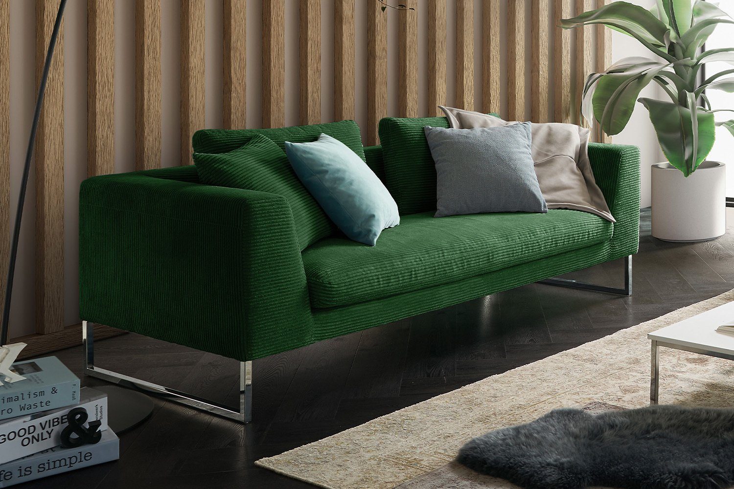 KAWOLA Sofa ARIAN, 2,5-Sitzer od. 3-Sitzer Cord versch. Farben smaragd | Alle Sofas