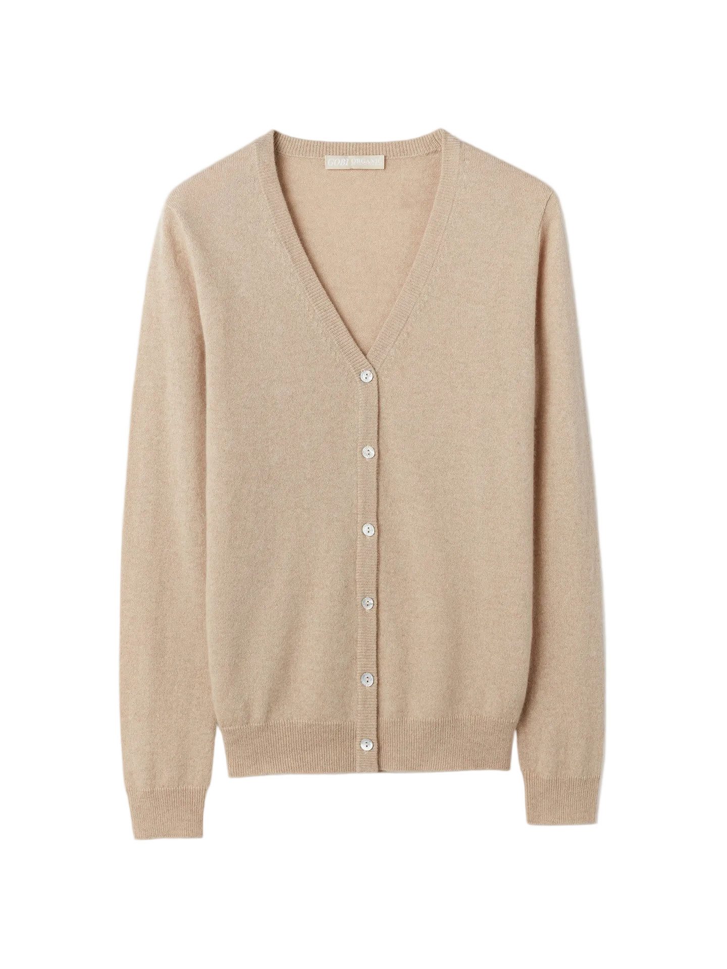 GOBI Cashmere Cardigan Naturfarbe V-Ausschnitt Kaschmirstrickjacke