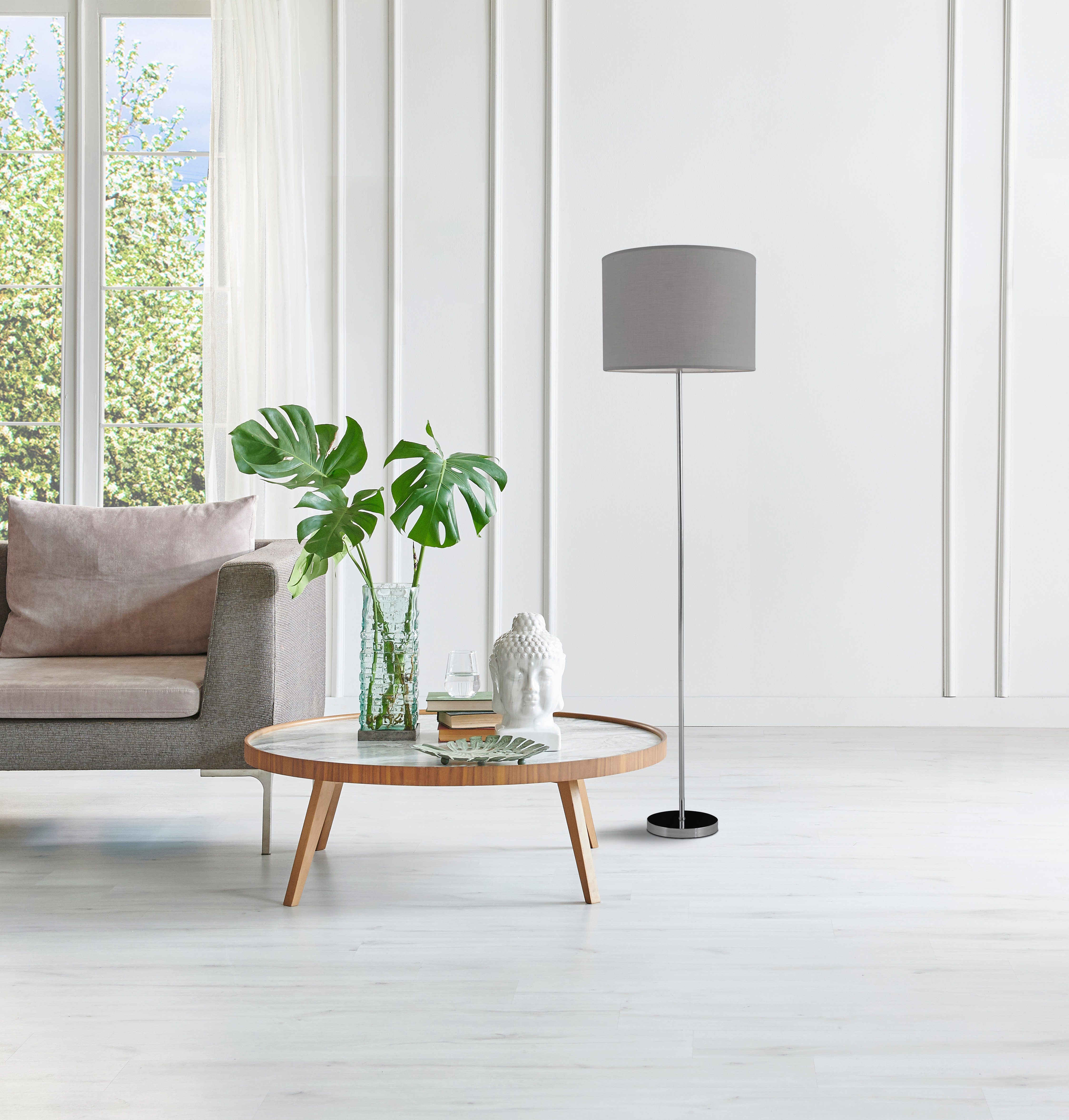 näve Stehlampe New York, ohne Leuchtmittel, Höhe 160cm Durchmesser 34,5cm 1x E27 max 40W Schirm grau Gestell chrom