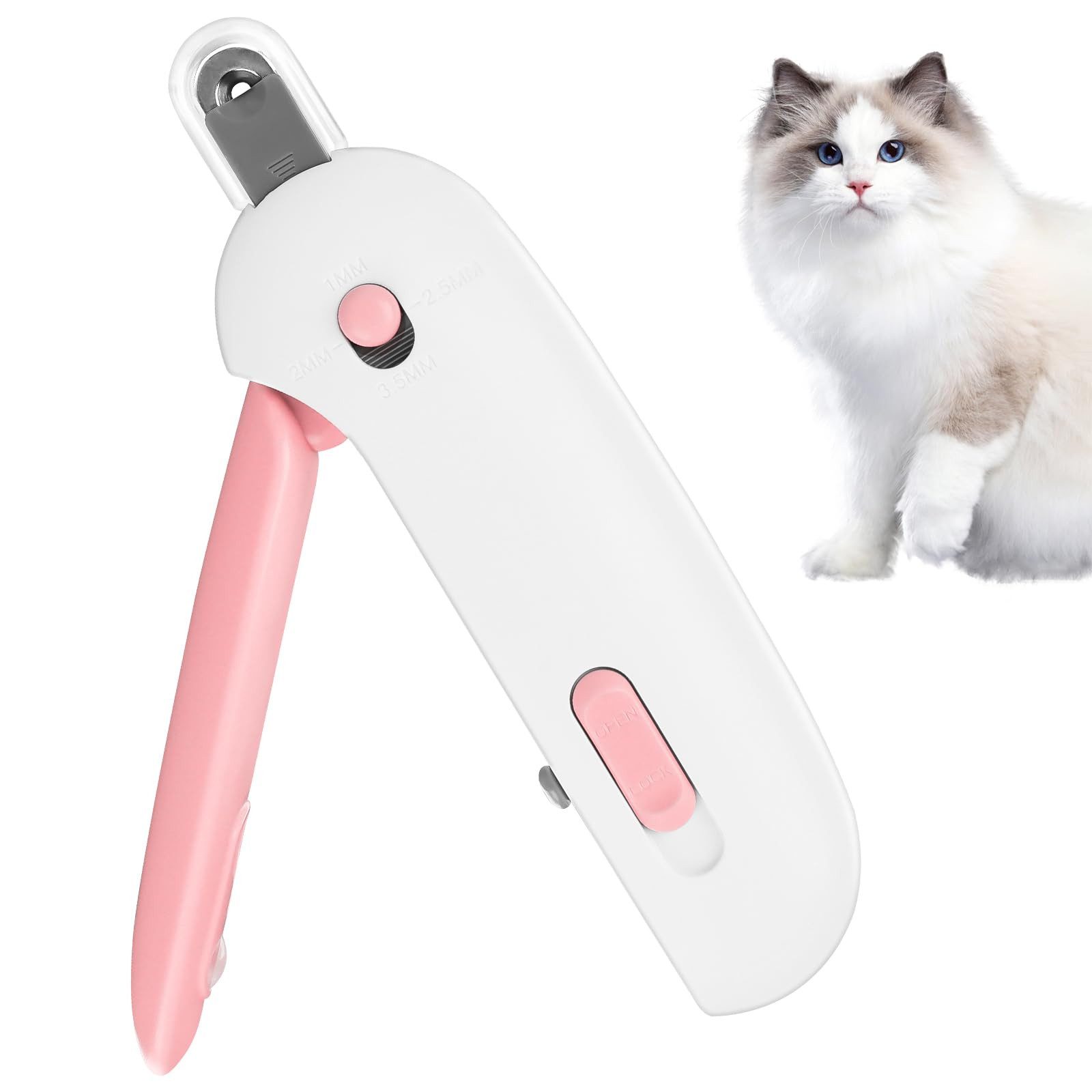 Ledander Krallenschneider Sicherer Krallen-Schneider für Kätzchen & Indoor-Katzen, (Katzennagelschere mit verstellbarem 3-Größen-Schneideloch & integriertem Nagelfeilen), Anti-Spritz Krallenschneider