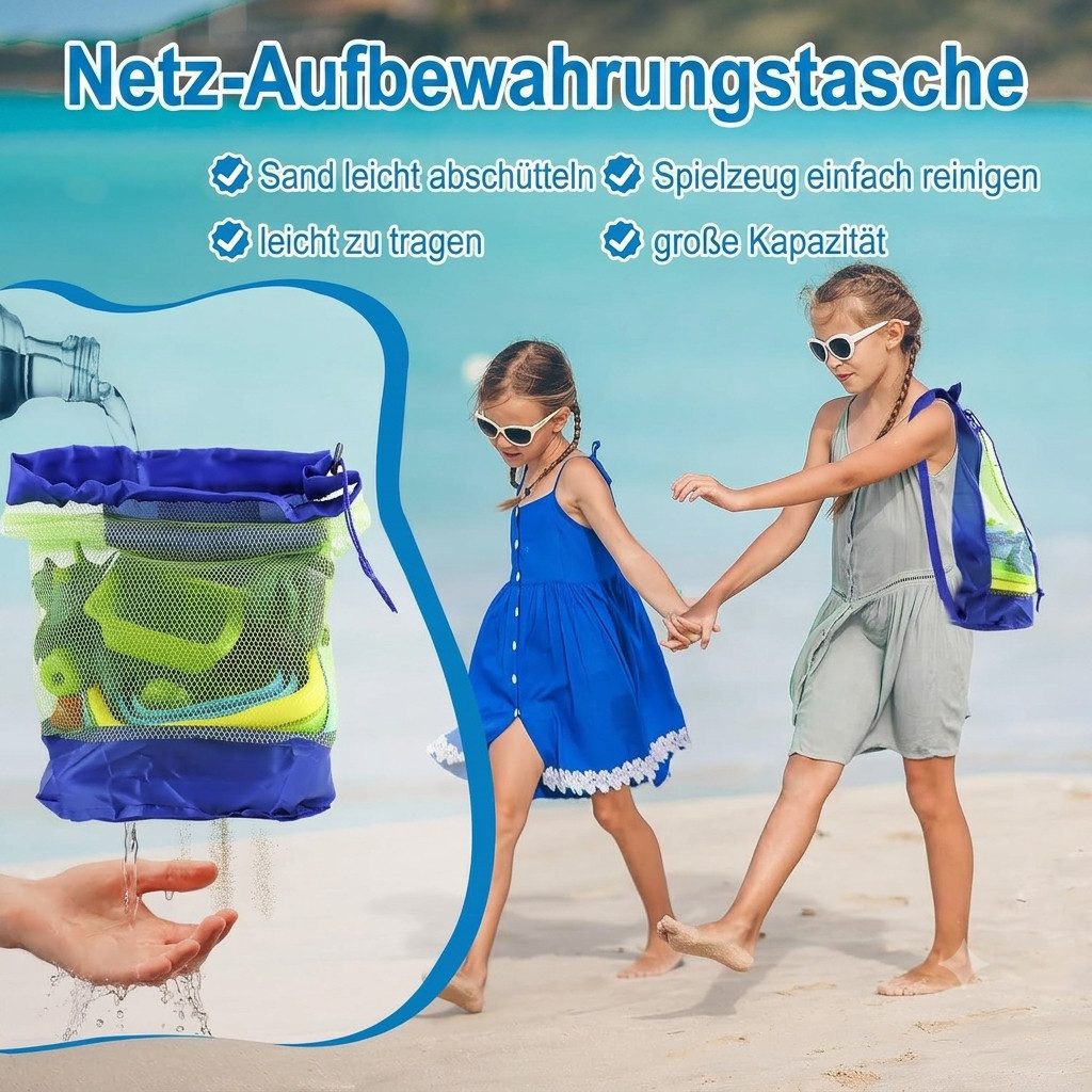 Pgtc Sandform-Set Dino Strandspielzeug Set 36-tlg. mit Falteimer und Netztasche Kinder, (36-teiliges Dino Strandspielzeug mit Falteimer und Netztragetasche, 36- – Bild 5 von 5