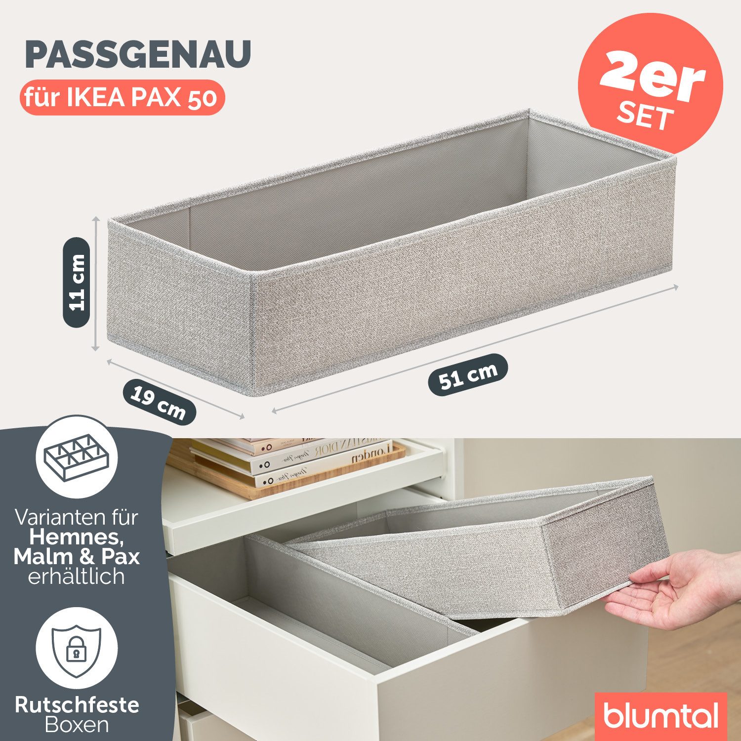 Blumtal Faltbox Kompatibel HEMNES, MALM, PAX Organizer Ordnungssystem Kleiderschrank (2 St), Faltboxen für BHs, T-Shirts - Boxen für Schrank