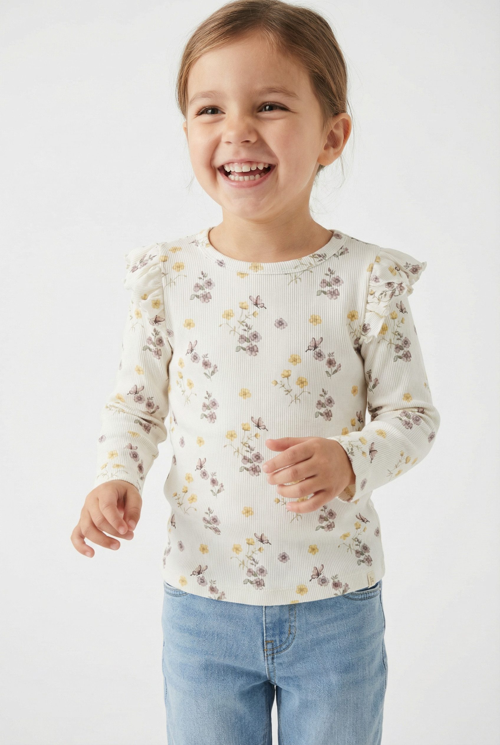 Lil' Atelier Langarmshirt NMFGAVO EKO LS SLIM TOP LIL NOOS mit Rüschen, weiche Jersey Rippqualität, Slim Fit