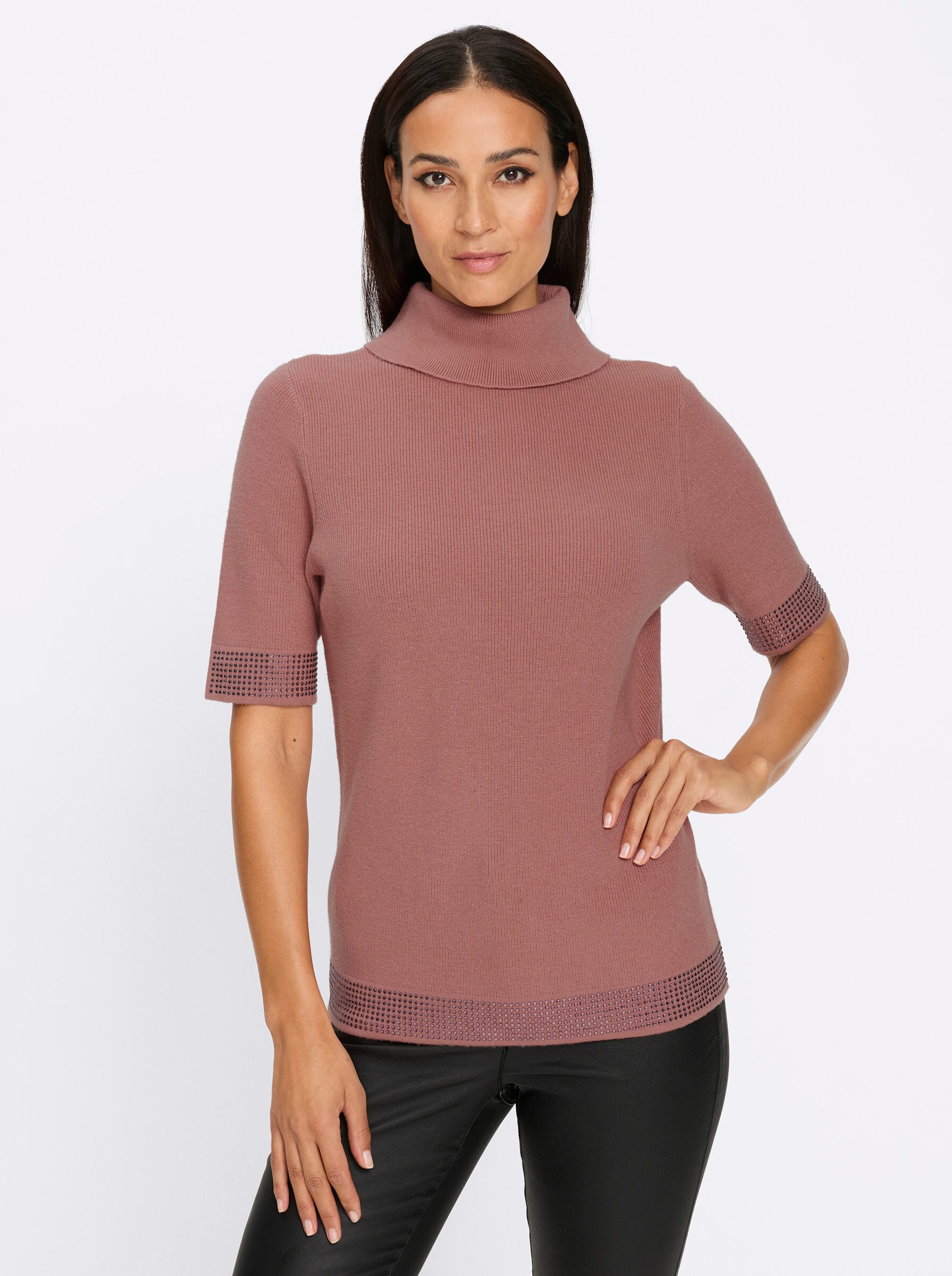 heine Strickpullover Rollkragenpullover Kurzarm Rippoptik