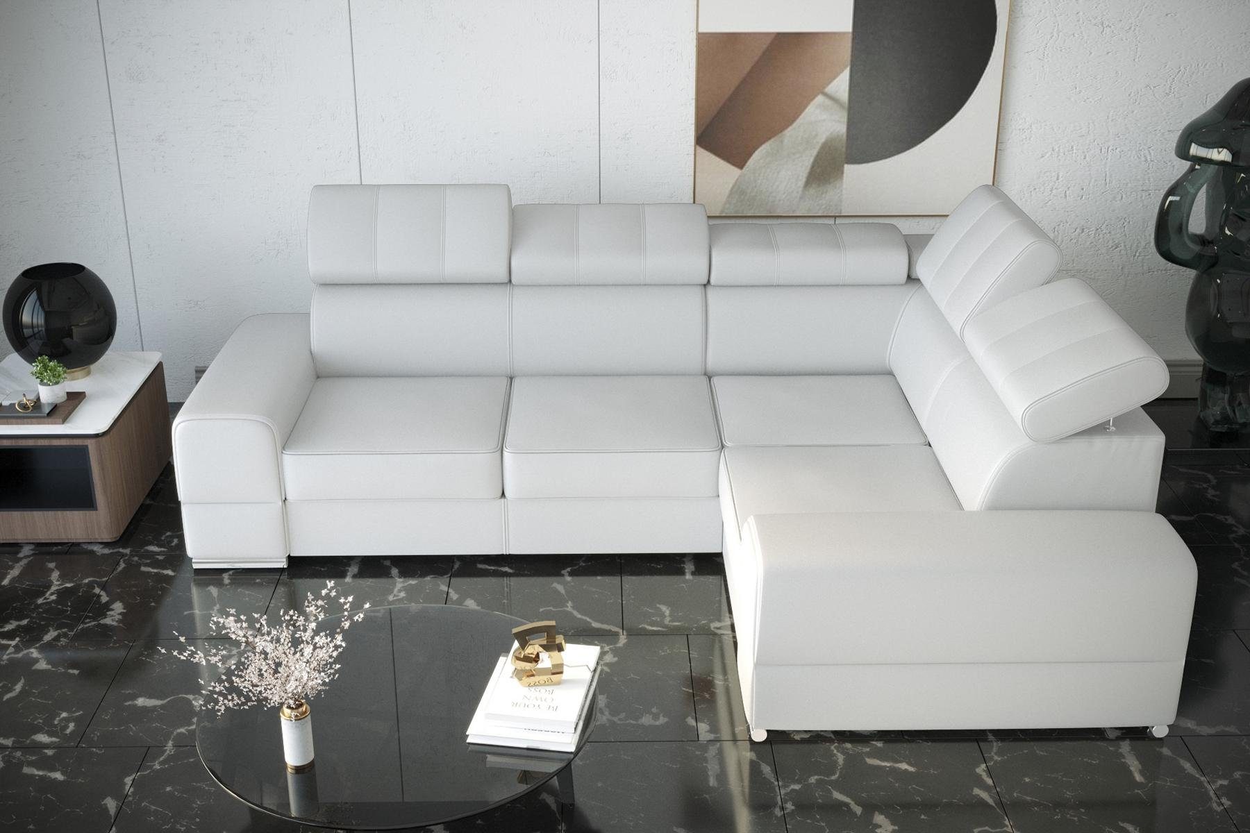 JVmoebel Ecksofa, Ecksofa Couch Sofas Textil Bett Funktion Design L Form Modern Weiß