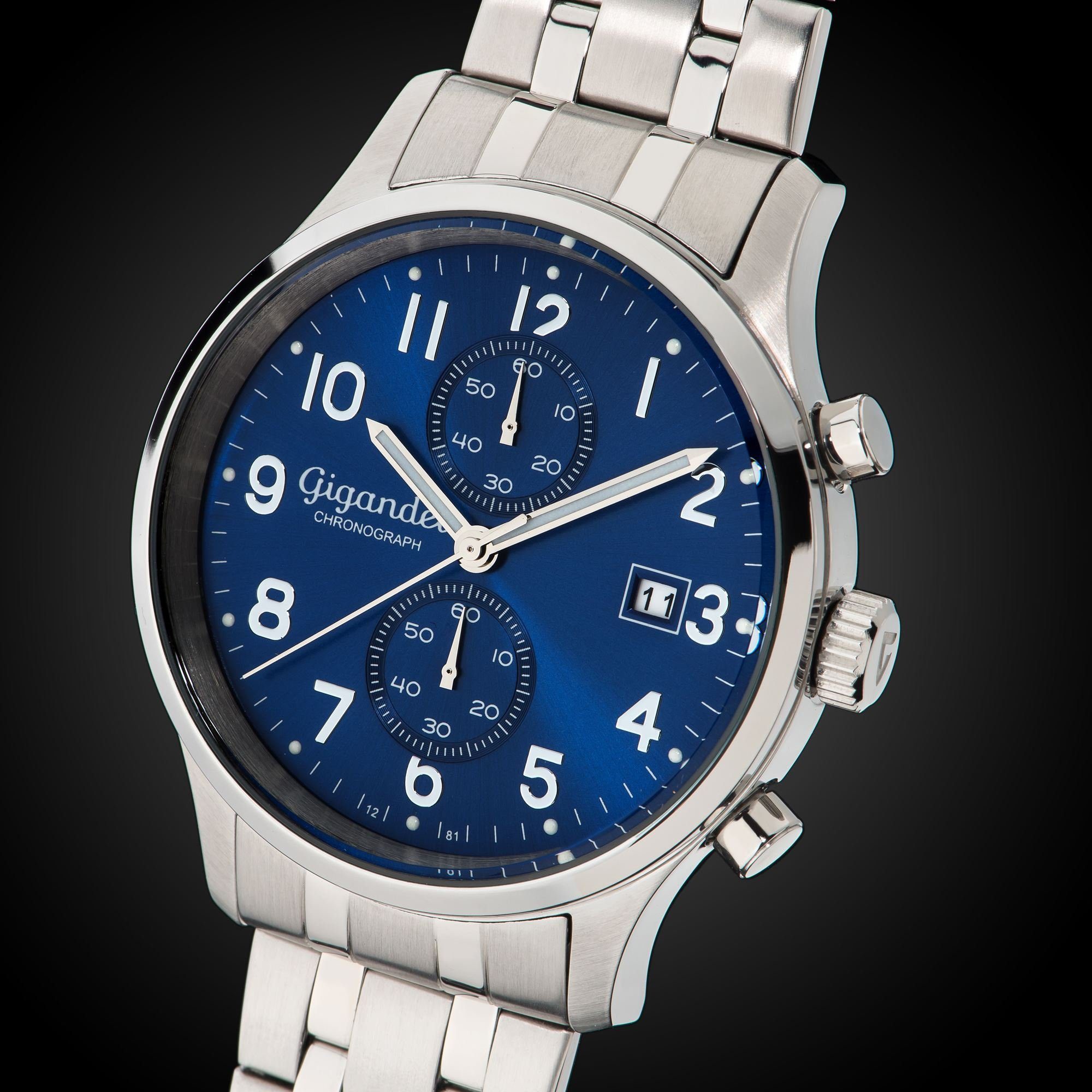 Gigandet Chronograph Armbanduhr, Herrenuhr, Sportuhr, 44mm, SKYSCRAPER G49-004, Mineralglas, Datumsanzeige, Edelstahlband, 5bar/50m wasserdicht