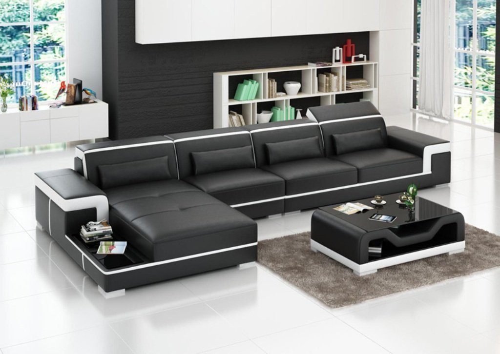 Wohnlandschaft Ecke Couch Polster Ecksofa L JVmoebel Ecksofa, Form Schwarz Garnitur Stoff Sofa