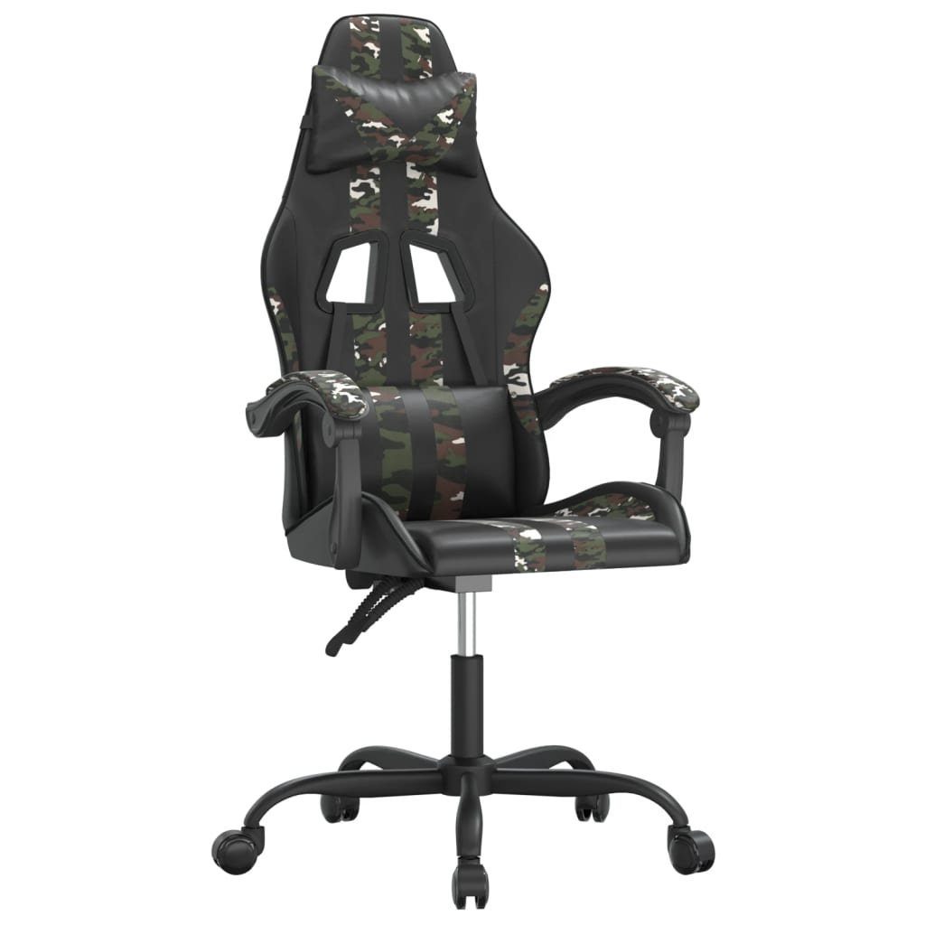 furnicato Gaming-Stuhl Schwarz Tarnfarben 57,5 x 59,5 x (121-131) cm (1 St), Bürostuhl mit Kopf- und Lendenkissen sowie höhenverstellbarem Sitz