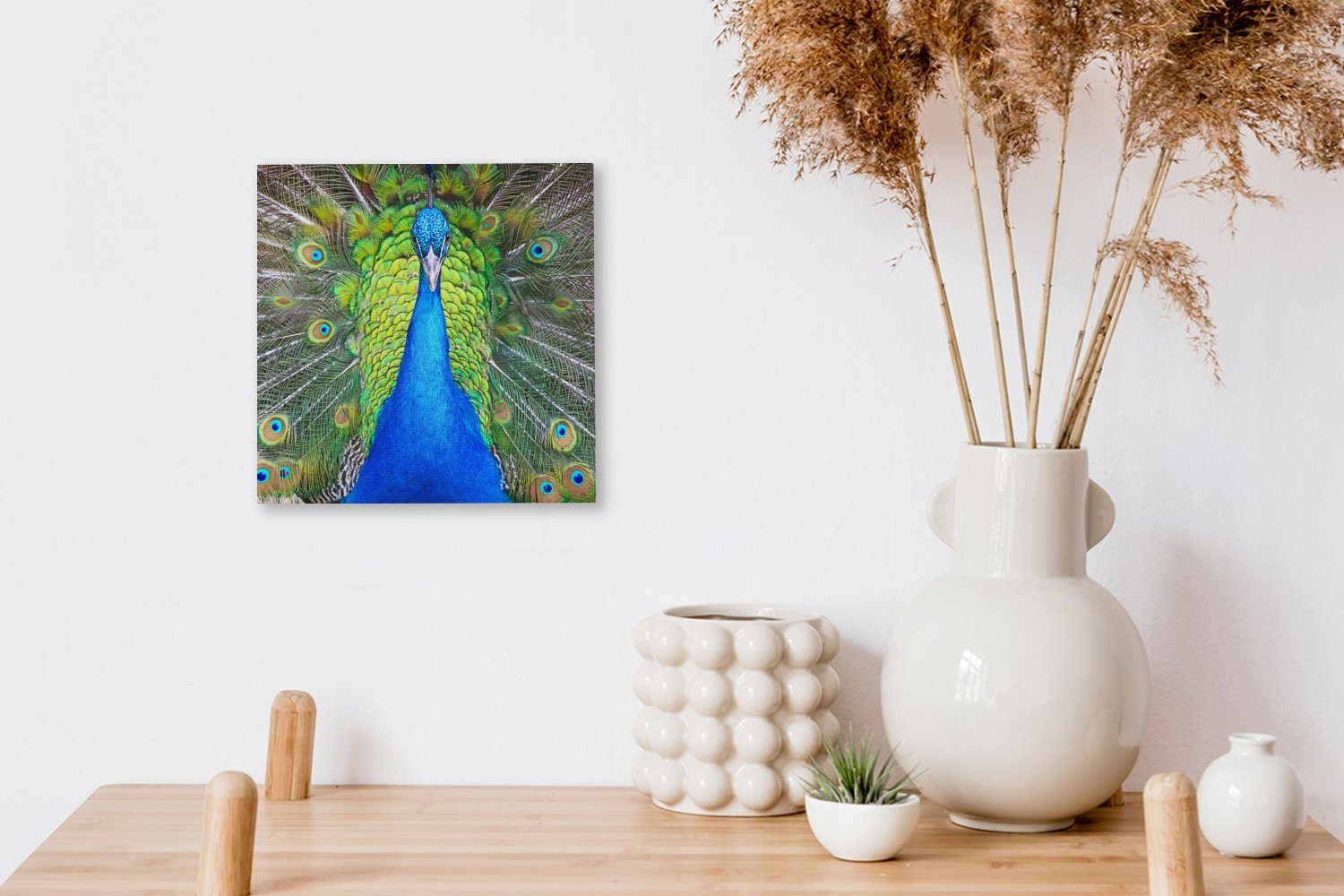 Pfau Schlafzimmer - St), Leinwandbild - Bilder Leinwand Blau für (1 OneMillionCanvasses® Grün, Wohnzimmer