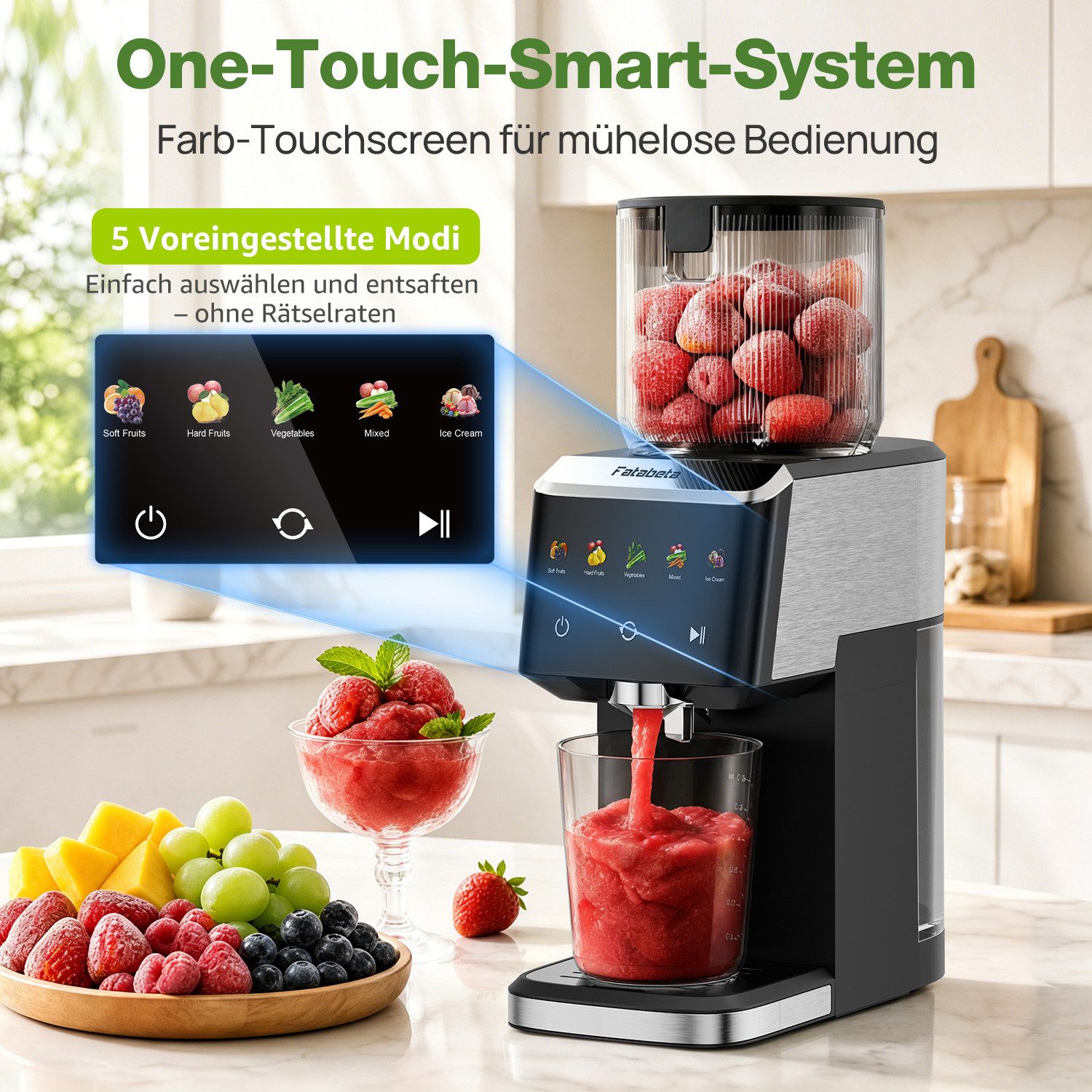 FATABETA Slow Juicer Entsafter 135MM großer Öffnung, Für ganze Früchte und Gemüse, 150 W, BPA-Frei, Hohe Saftausbeute, Erhalt der Nährstoffe mit 2 Bechern – Bild 4 von 5