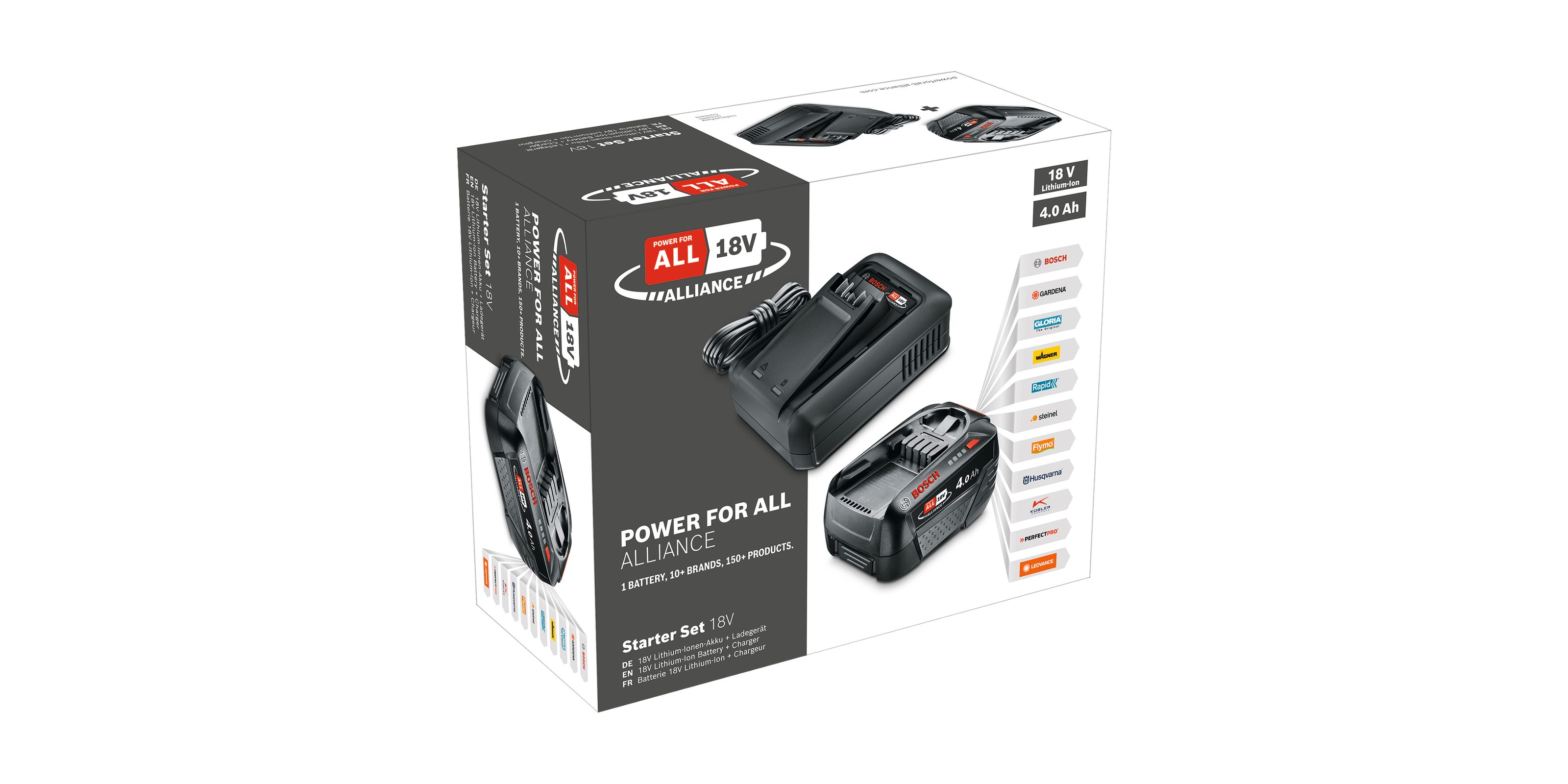 Bosch Home & Garden 18V Set: Ladegerät AL 18V-44 CV und 4,0-Ah-Akku Akku Starter-Set, sorgt für Flexibilität und spart gleichzeitig Geld