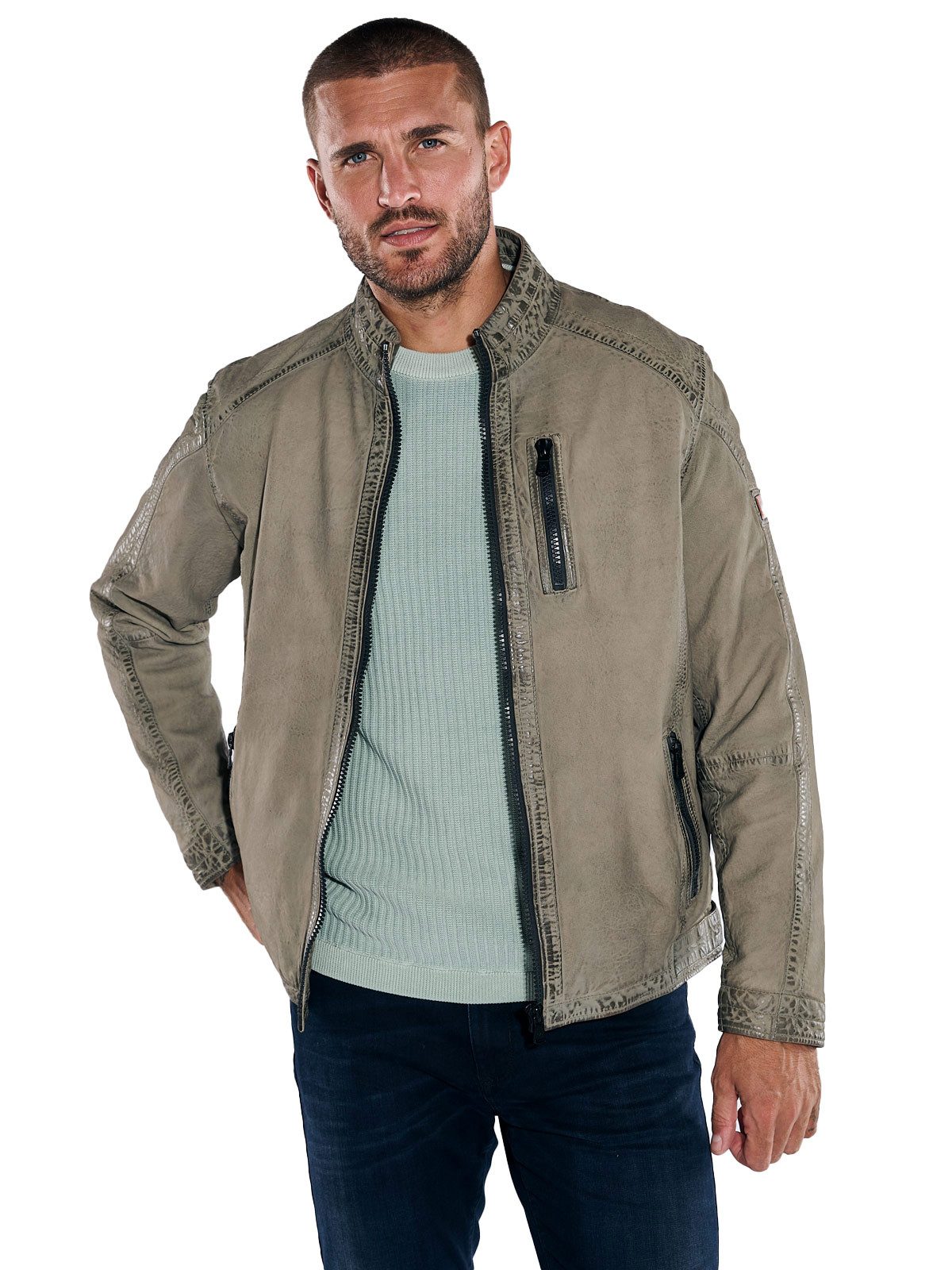 emilio adani Lederjacke emilio adani Herren Lederjacke mit Stehkragen, Beig günstig online kaufen