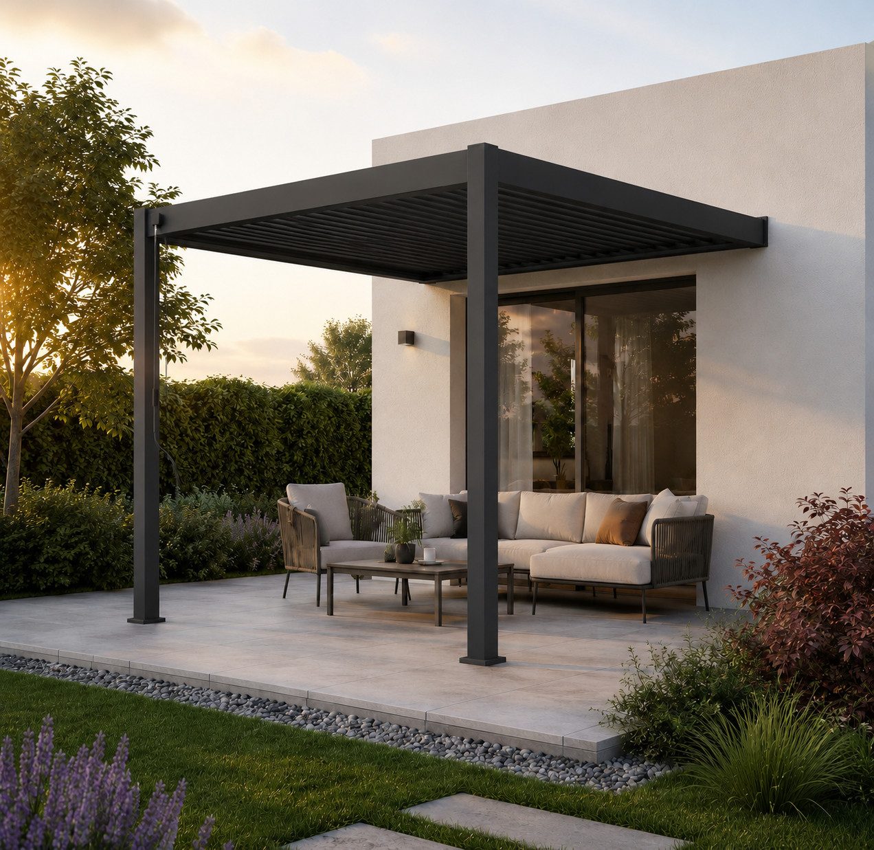 Weide Pergola Wandpergola Classic 3 x 3 m Anthrazit Vollaluminium Lamellendach, BxTxH: 300x300x255 cm, (Hochwertigstes Aluminium & verzinkte Stahl-Lamellen, Komplettset)