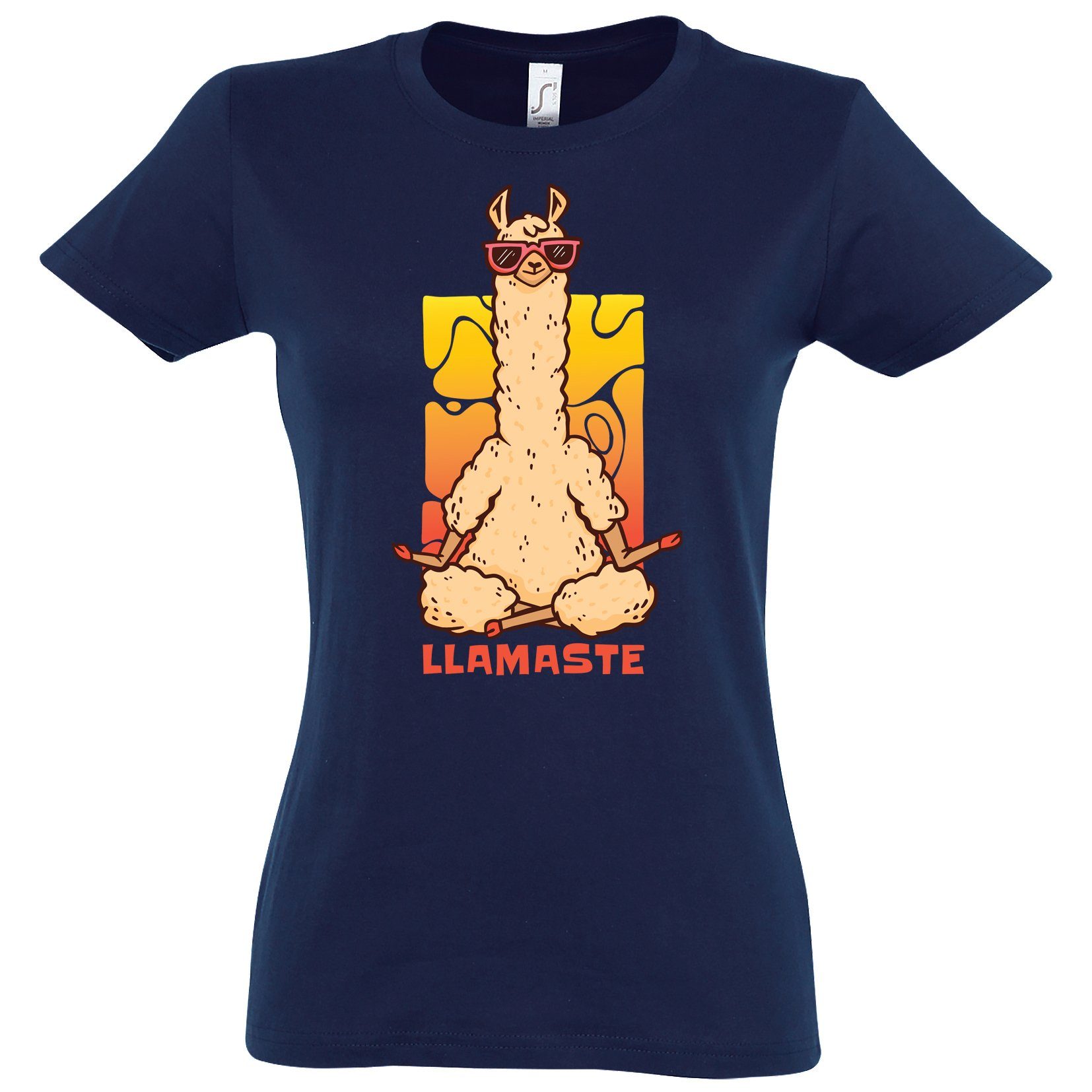 Youth Designz T-Shirt Mit modischem Damen Print Lamaste Navy Shirt Meditate