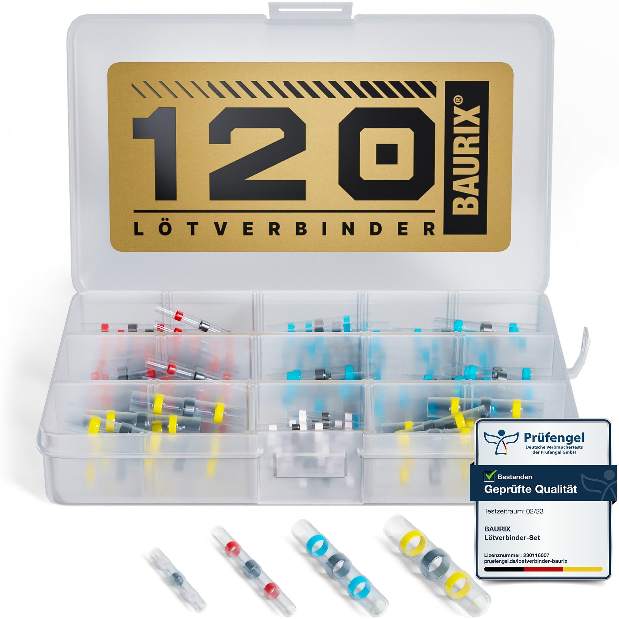 BAURIX Kabelverbinder-Sortiment Lötverbinder Set I IP67 Schrumpfverbinder, 120-tlg., für wasserdichte Kabel-Verbindungen, I Kabelverbinder Set, Stoßverbinder