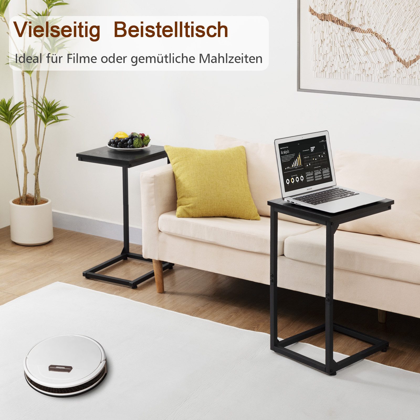 AMHANCIBLE Beistelltisch Laptop-Tisch & Couchtisch 2er Set, für Wohnzimmer & Schlafzimmer (2-St), C-förmig, zum Unterschieben unter Sofa/Bett, mit Metallgestell – Bild 5 von 5