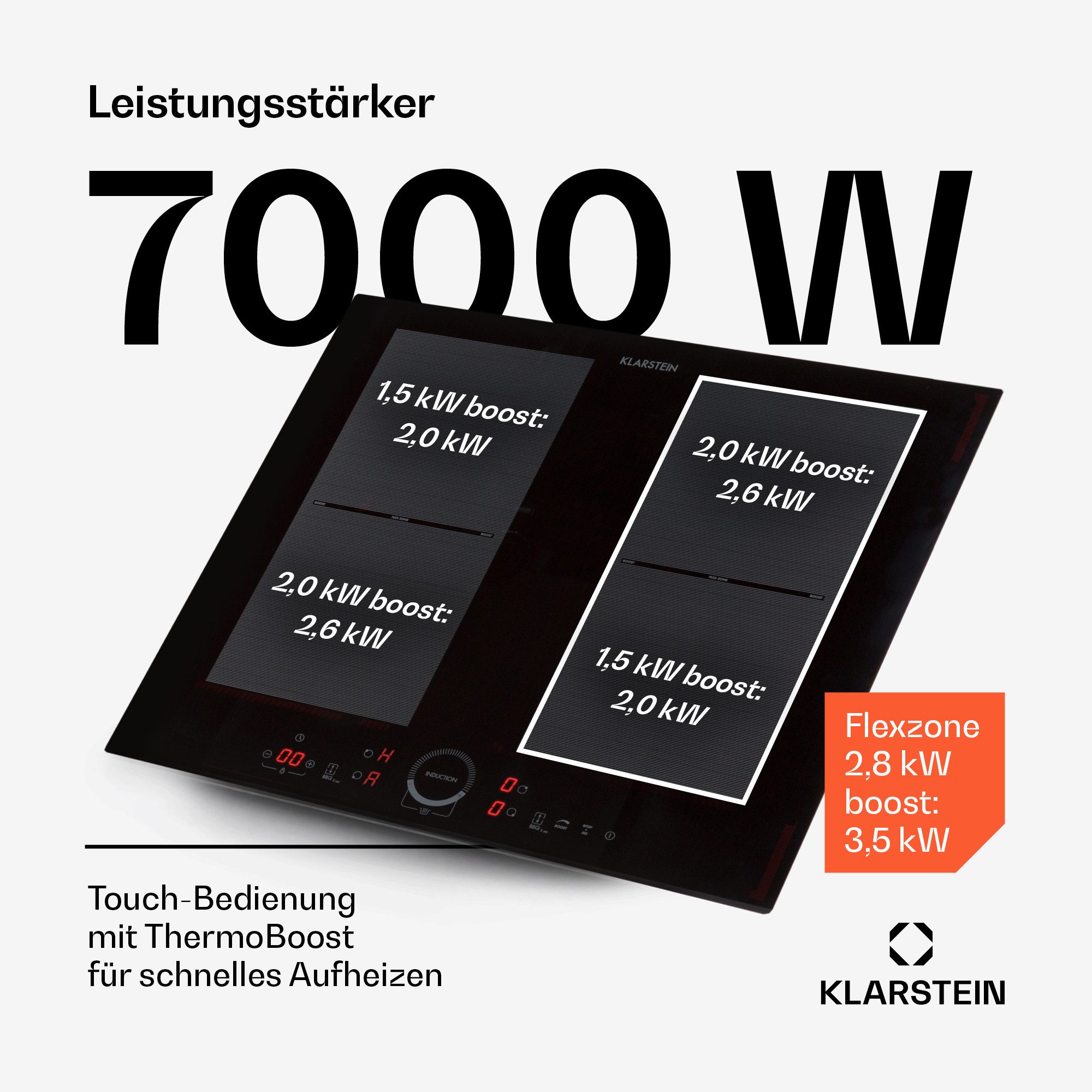 Klarstein Induktions-Kochfeld Delicatessa 60 Induktionskochfeld autark 4 Zonen 7000W Glaskeramik 10033021, Einbau Induktionskochfeld 4 Kochfelder Platten Indukt – Bild 4 von 5