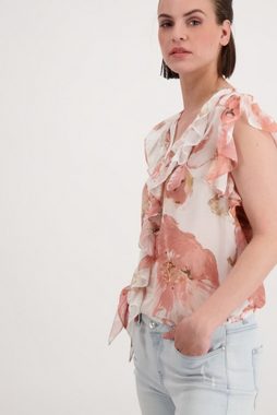 Monari Schlupfbluse Semitransparente Bluse mit Rüschen und Flower Print