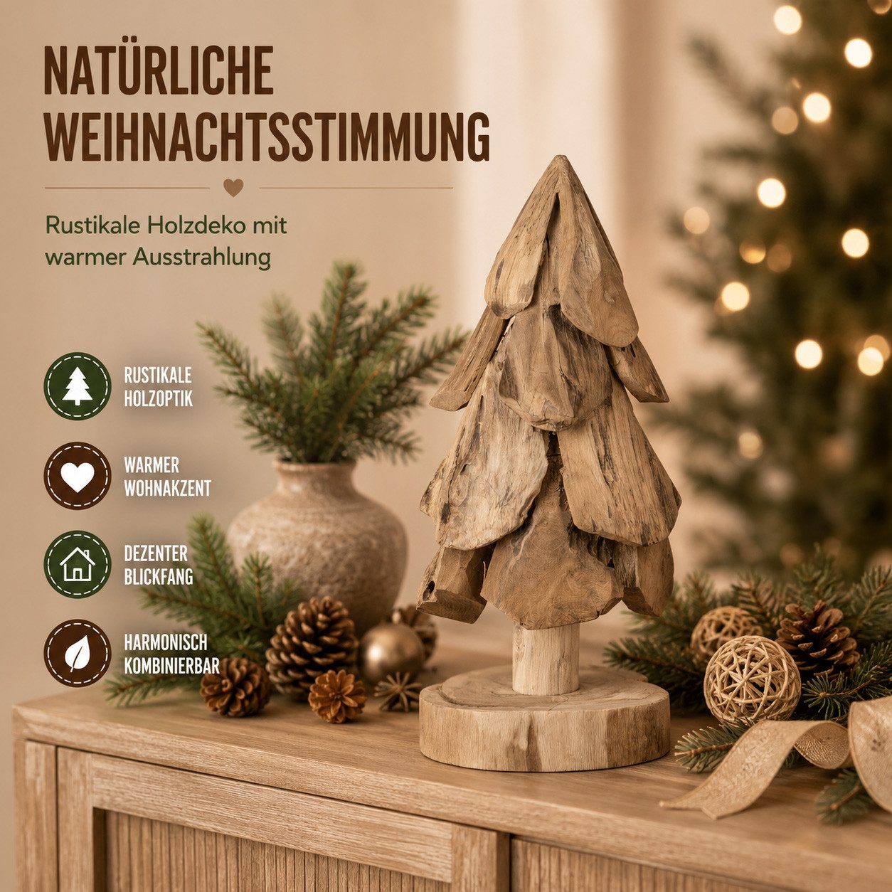formano Dekofigur Teakholz Weihnachtsbaum Deko-Baum 45 cm Weihnachtsdeko