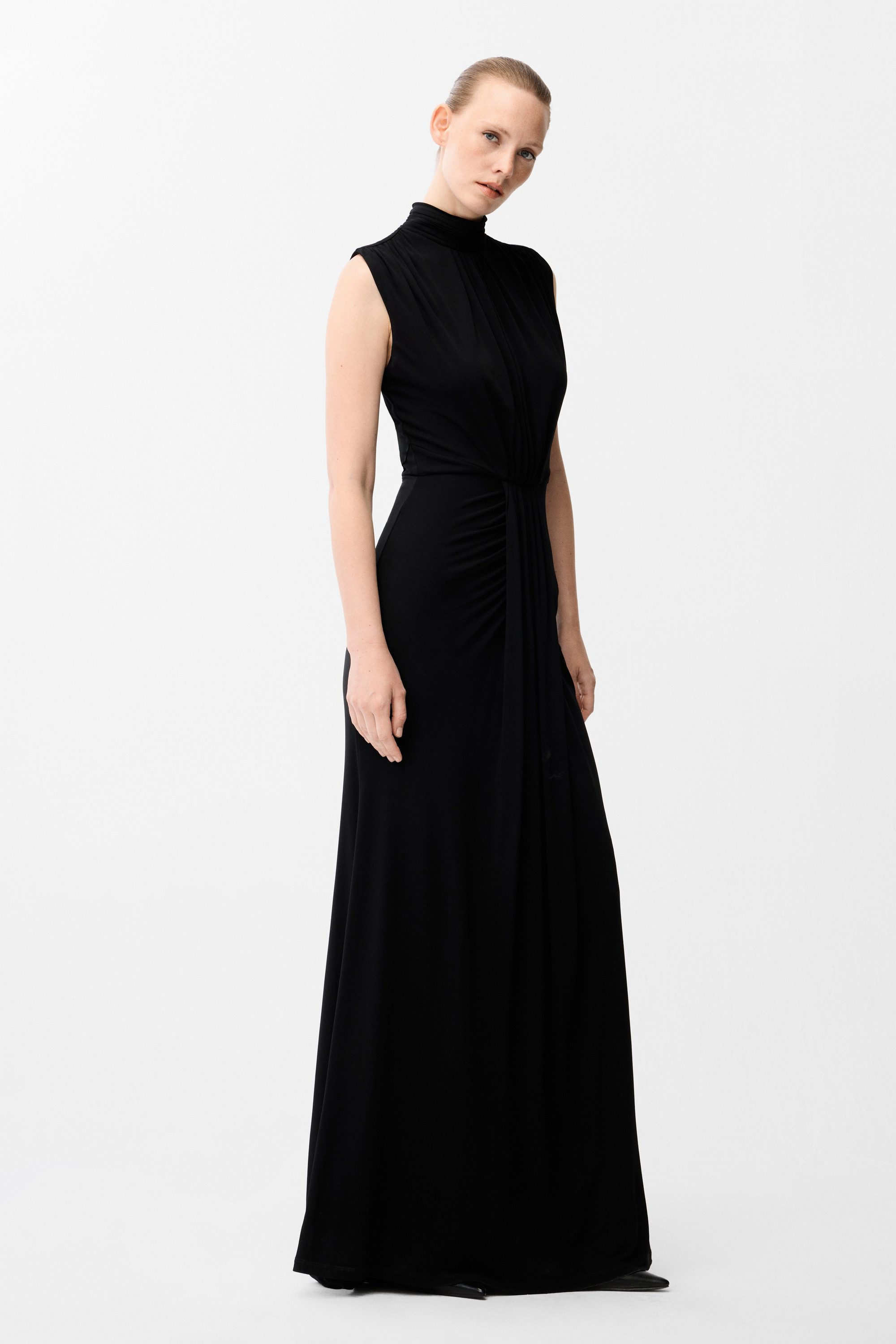 adL Cocktailkleid Langes, ärmelloses Kleid mit Raffung