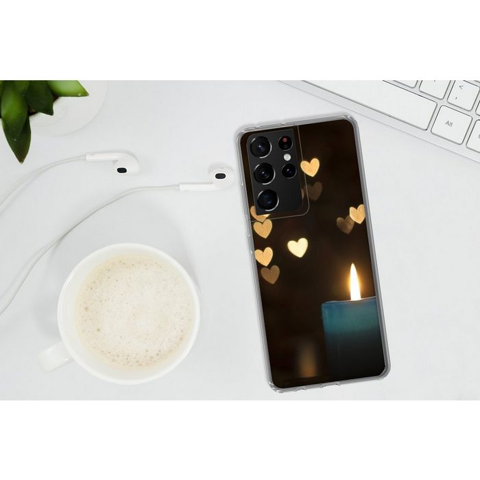 MuchoWow Handyhülle Kerze - Licht - Herz - Abstrakt Phone Case Handyhülle Samsung Galaxy S21 Ultra Silikon Schutzhülle CB11556