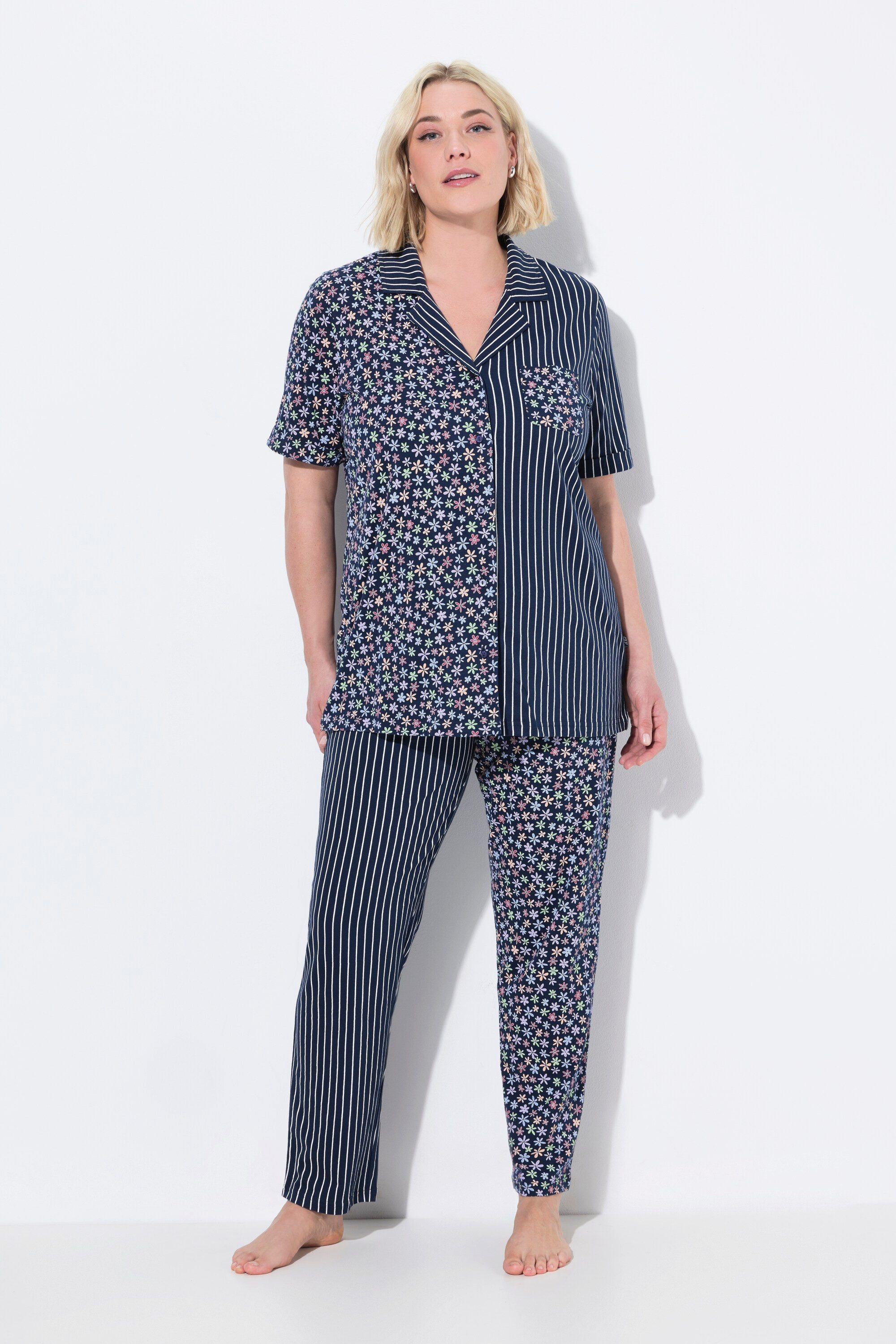 Ulla Popken Pyjama Pyjama Mustermix Reverskragen günstig online kaufen