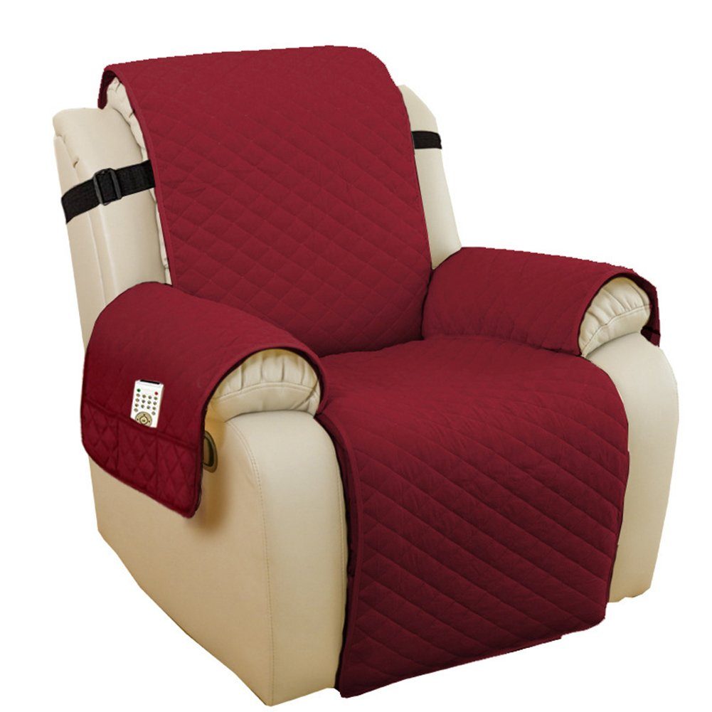 Stuhlhusse Sessel Schutz mit Taschen,Sofa Cover,1 Sitzer Stuhl Kissen für Zuhause, HAMÖWO rot