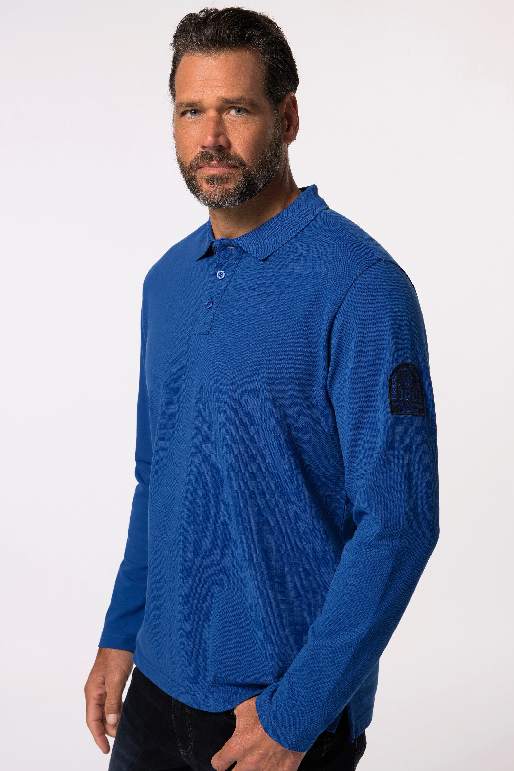 Poloshirt Poloshirt Langarm Piqué Ärmelbadge