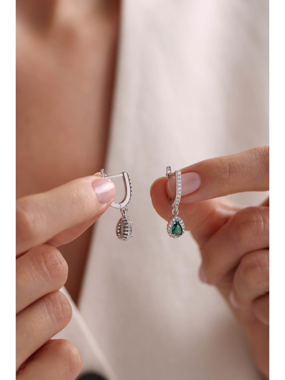 Nisan Ohrring-Set, Silber Ohrringe mit grünem Tropfenanhänger, Zirkonia, Da günstig online kaufen