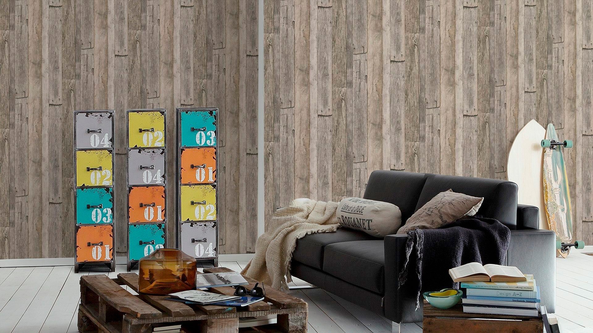 Vliestapete Edition, Création Stone Tapete matt Wood`n walls Best grau/beige 2nd living strukturiert of leicht A.S. Holz, Holzoptik