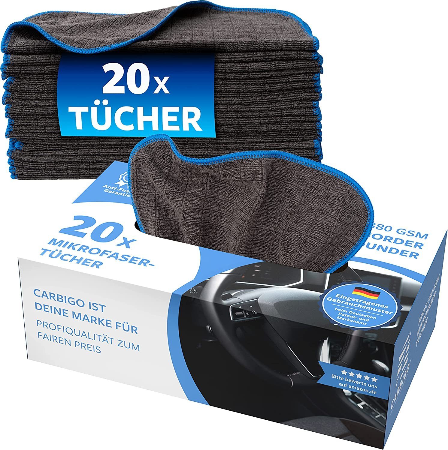 CARBIGO Microfasertücher, Allzwecktücher Mikrofasertuch / Polyester Auto, GSM (80% cm, 20% Autopolitur, Trockentuch) Mikrofasertücher Multipack-Box, für Polyamide, 20-tlg., und Set, Haushalt 380 25x25