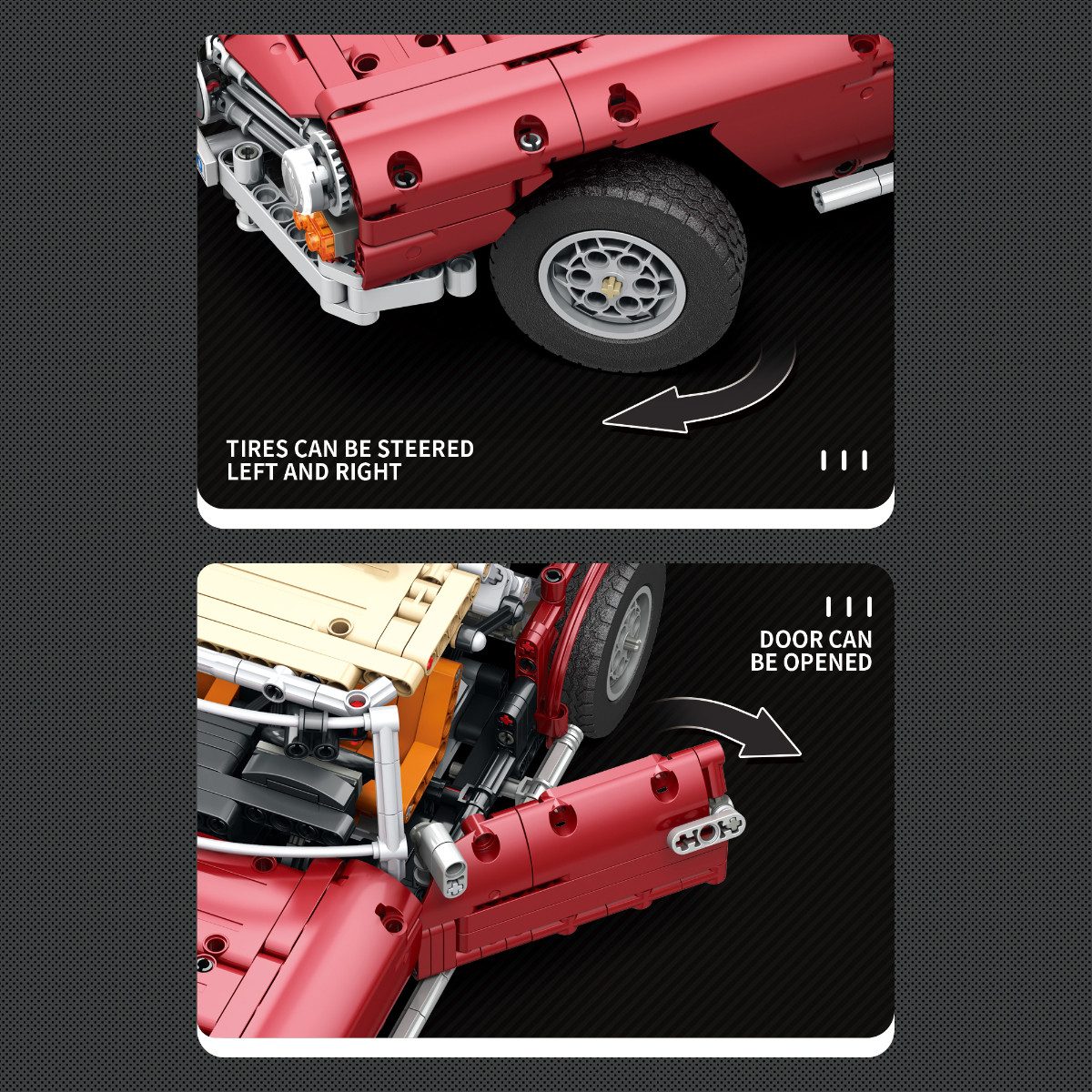 Reobrix 11005 Spielbausteine, (Klemmbausteinset, 1578 St., Oldtimer Cabrio Klemmbaustein Set), Oldtimer Cabrio mit beweglichen Funktionselementen