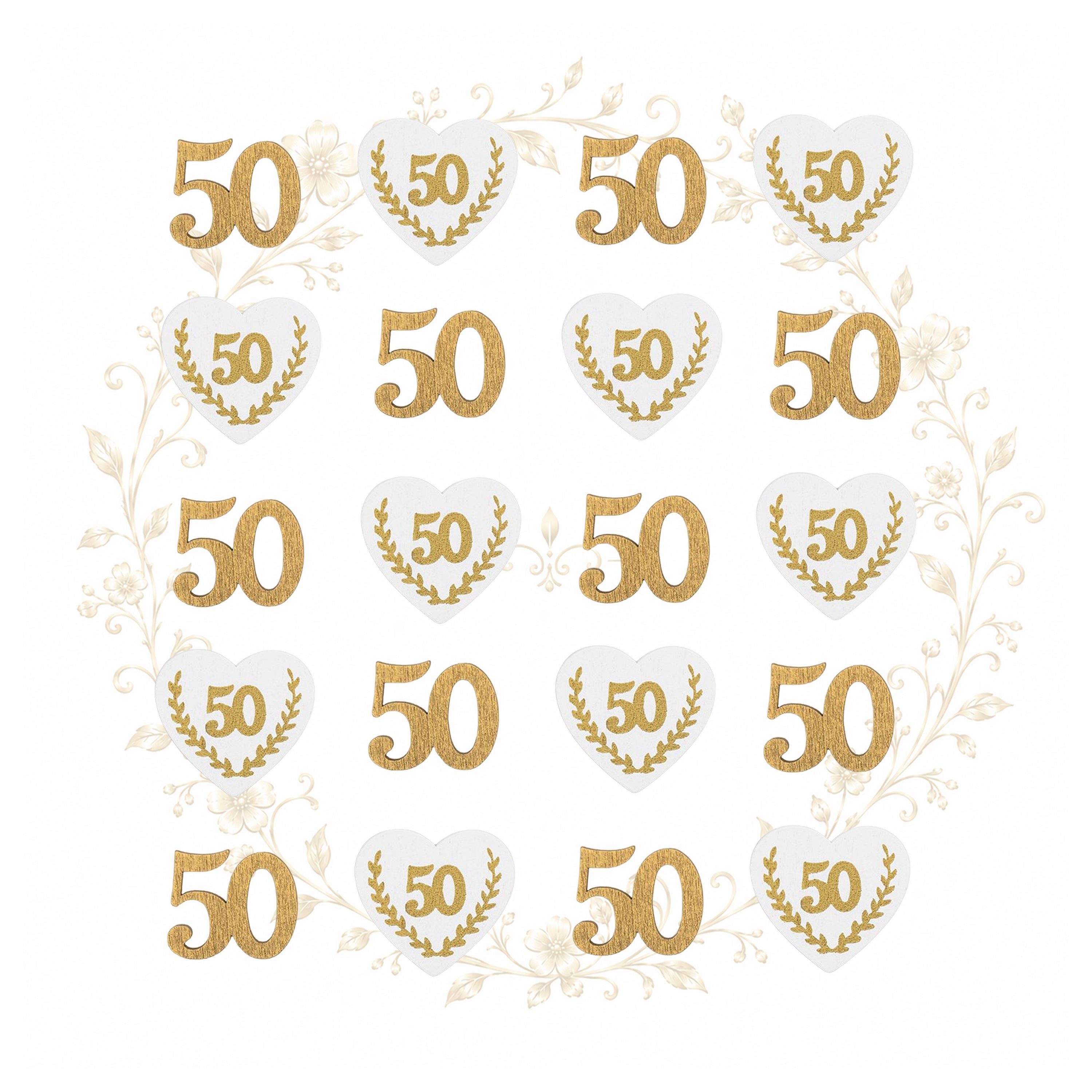 Logbuch-Verlag Dekofigur 24 Holz-Streuteile 50 in Gold – Deko zur Goldenen Hochzeit